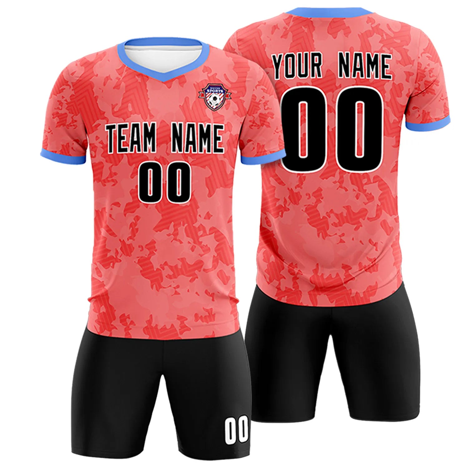 Custom Light Red-Black Printing Outdoor Breathable Soccer Sets Jersey