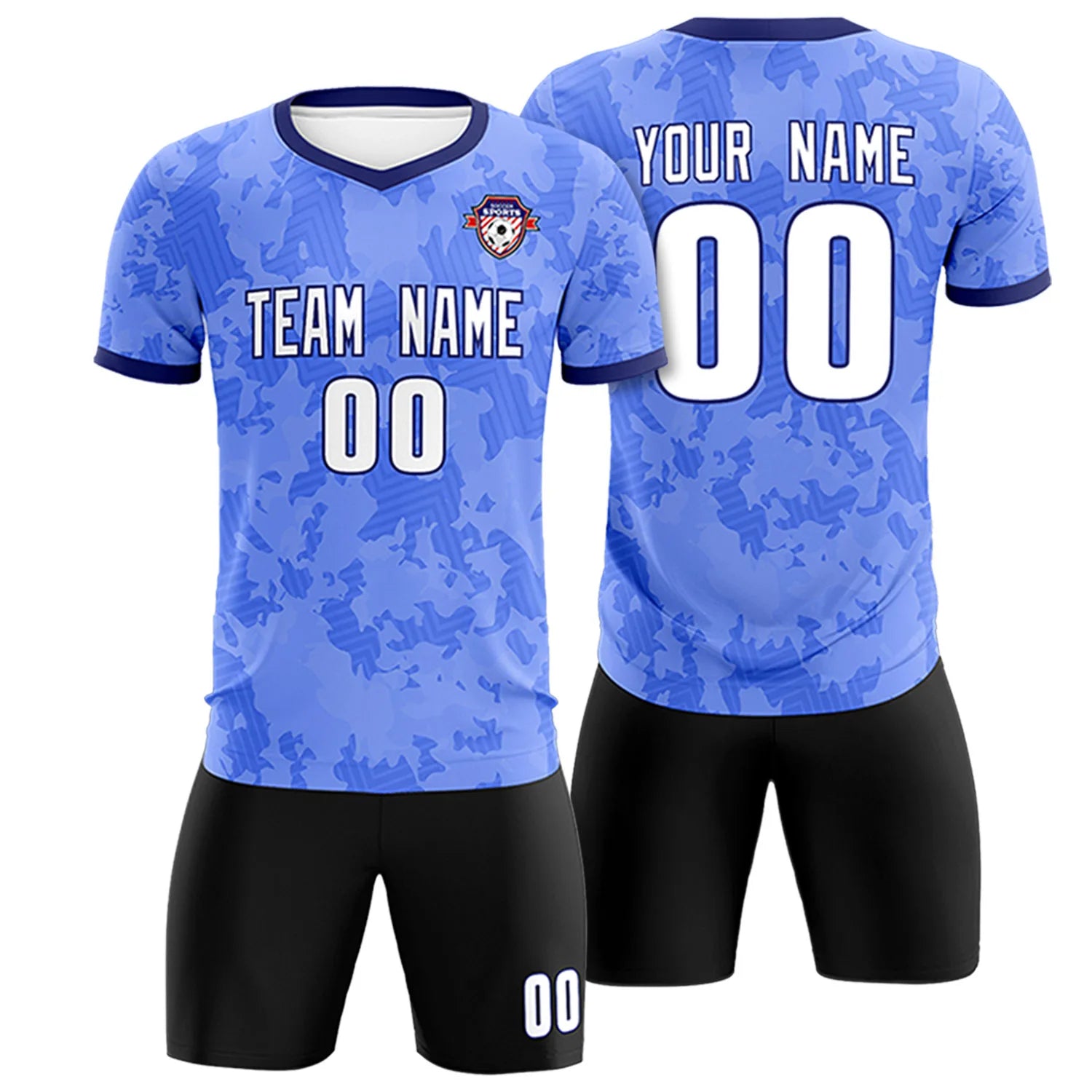 Custom Blue-Black Printing Outdoor Breathable Soccer Sets Jersey