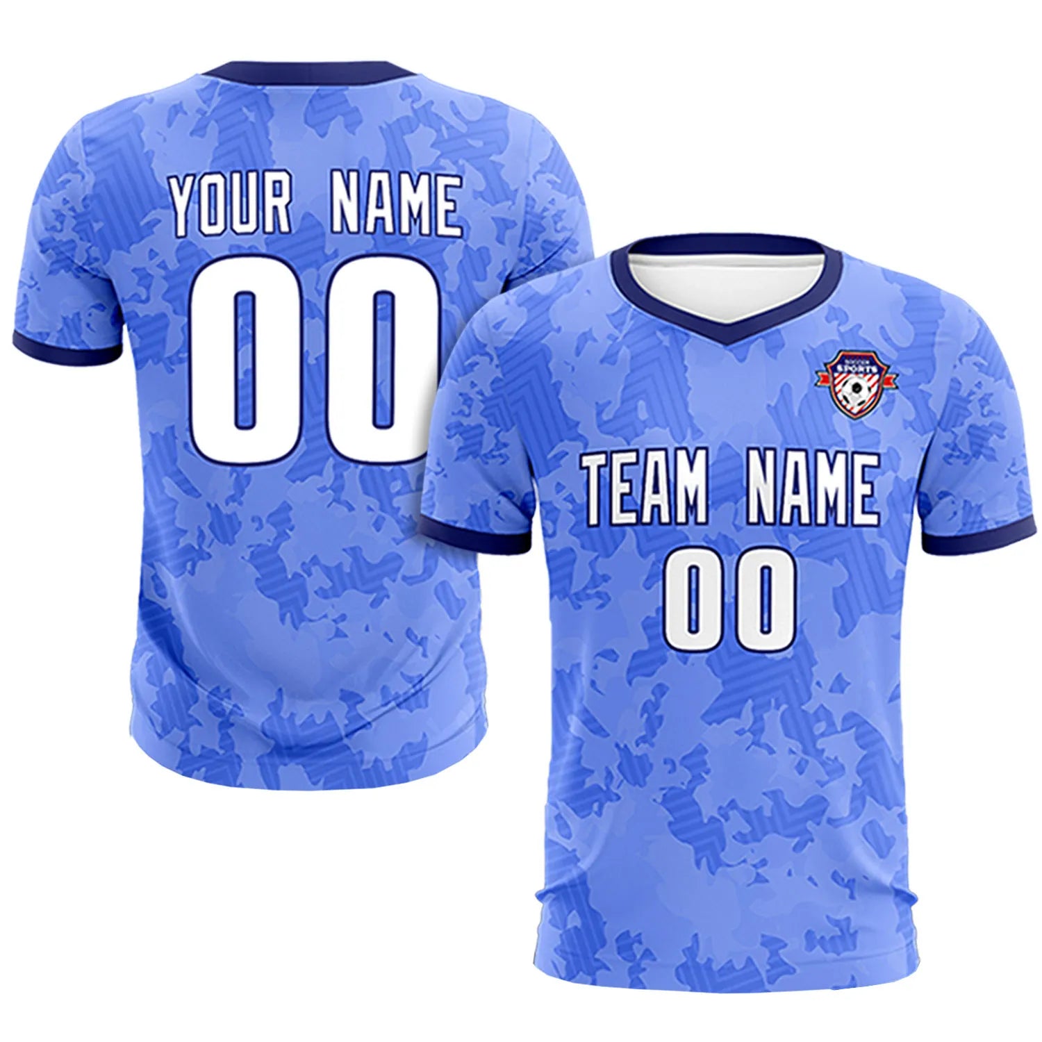 Custom Blue-Black Printing Outdoor Breathable Soccer Sets Jersey