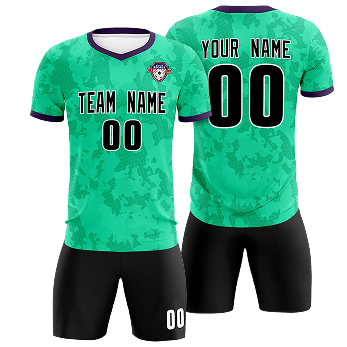 Custom Green-Black Printing Outdoor Breathable Soccer Sets Jersey