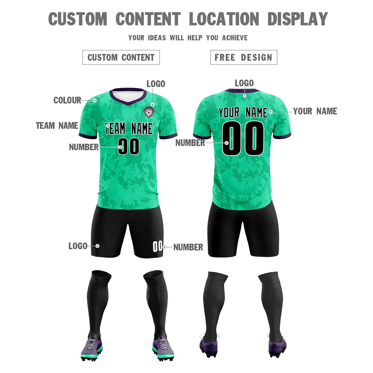 Custom Green-Black Printing Outdoor Breathable Soccer Sets Jersey