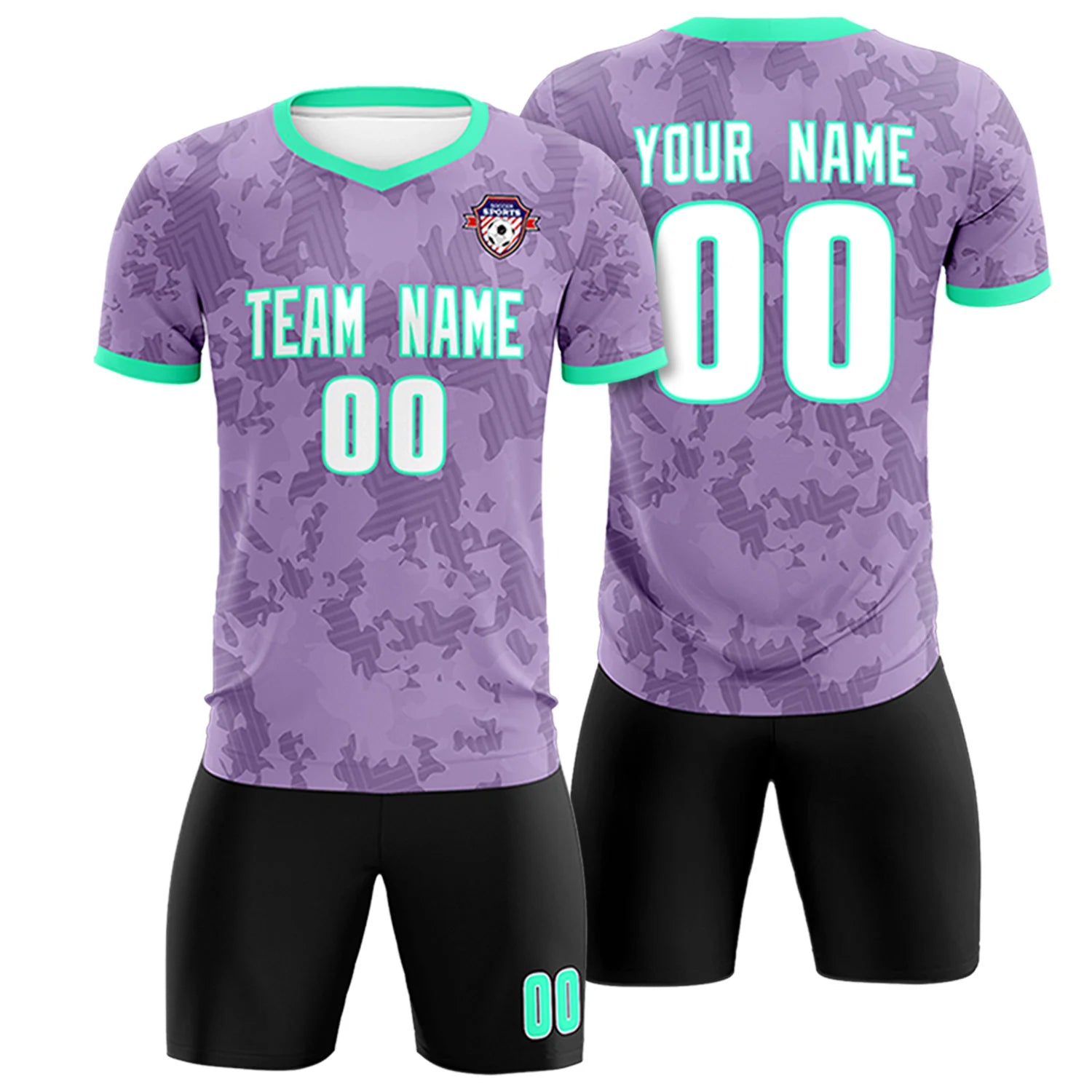 Custom Light Purple-Black Printing Outdoor Breathable Soccer Sets Jersey