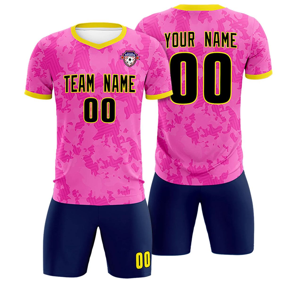 Custom Pink-Navy Printing Outdoor Breathable Soccer Sets Jersey