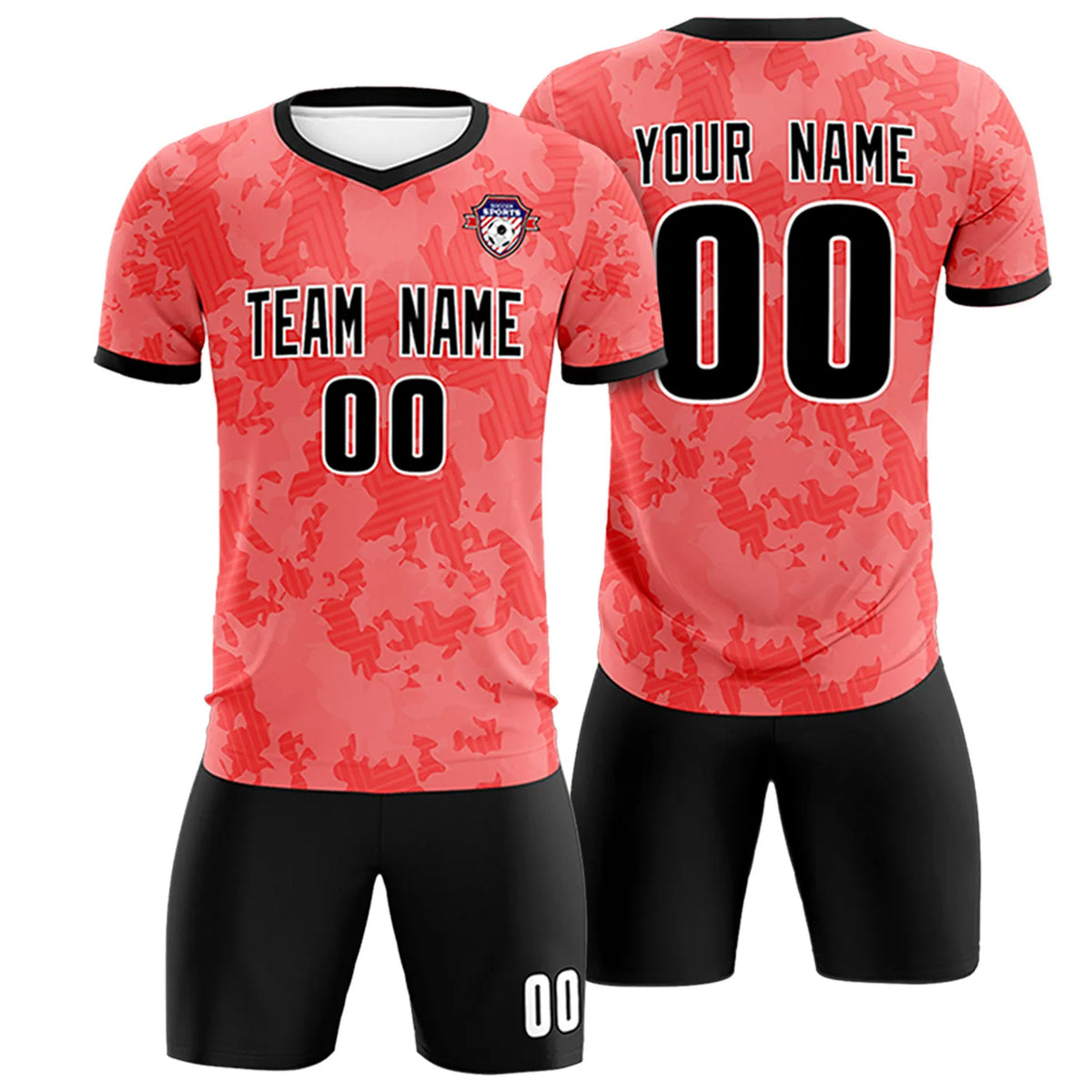 Custom Red-Black Printing Outdoor Breathable Soccer Sets Jersey