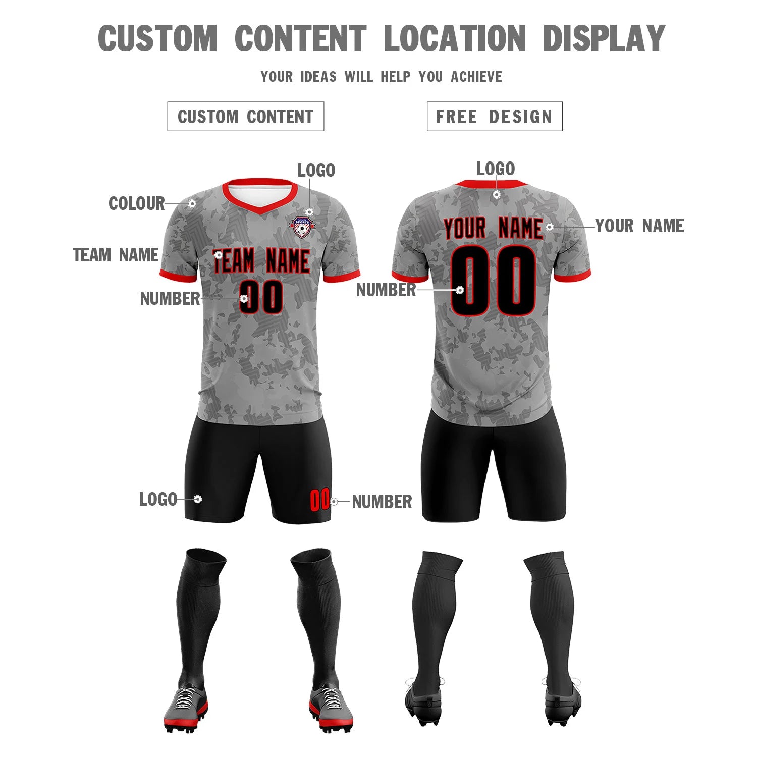 Custom Gray-Black Printing Outdoor Breathable Soccer Sets Jersey