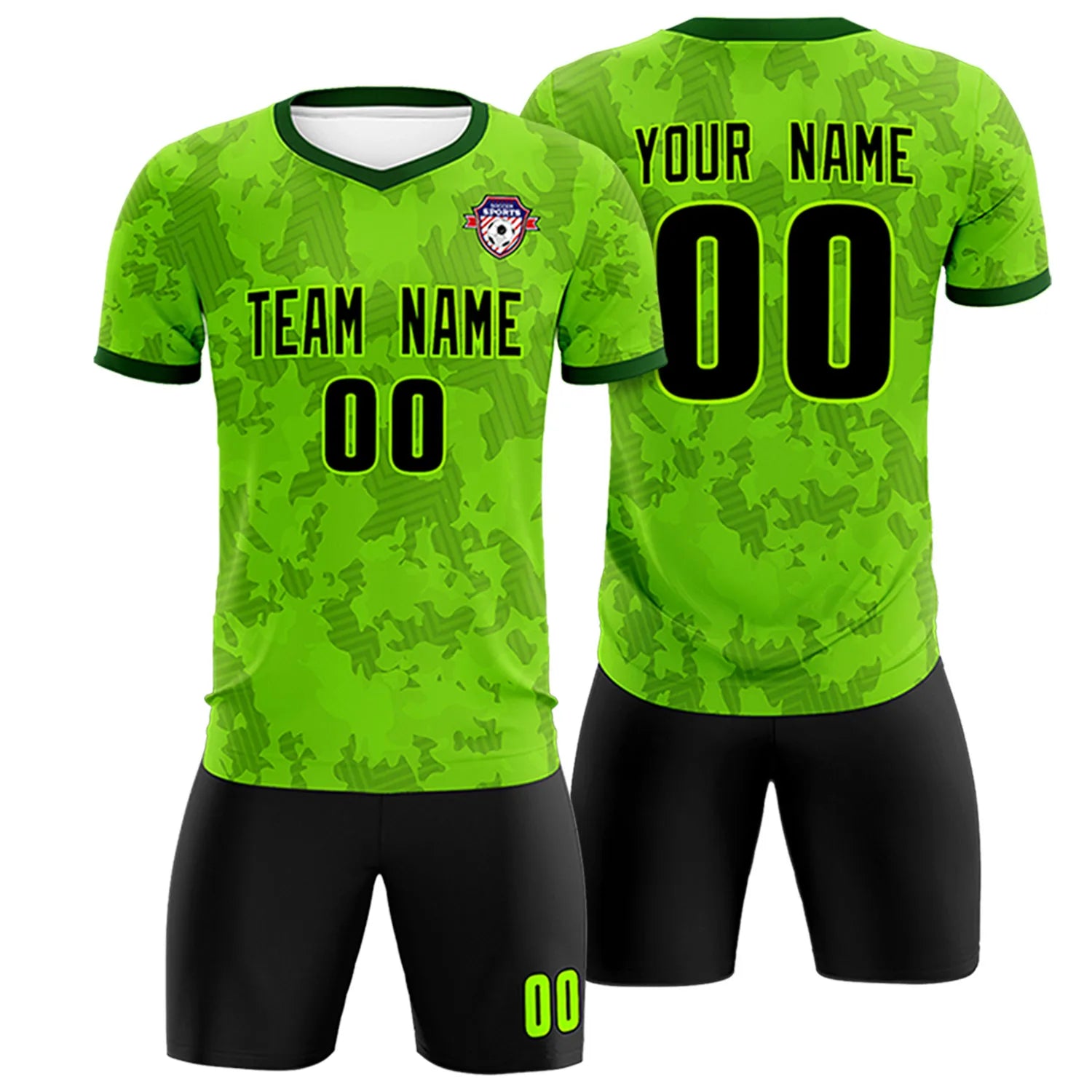 Custom Green-Black Printing Outdoor Breathable Soccer Sets Jersey