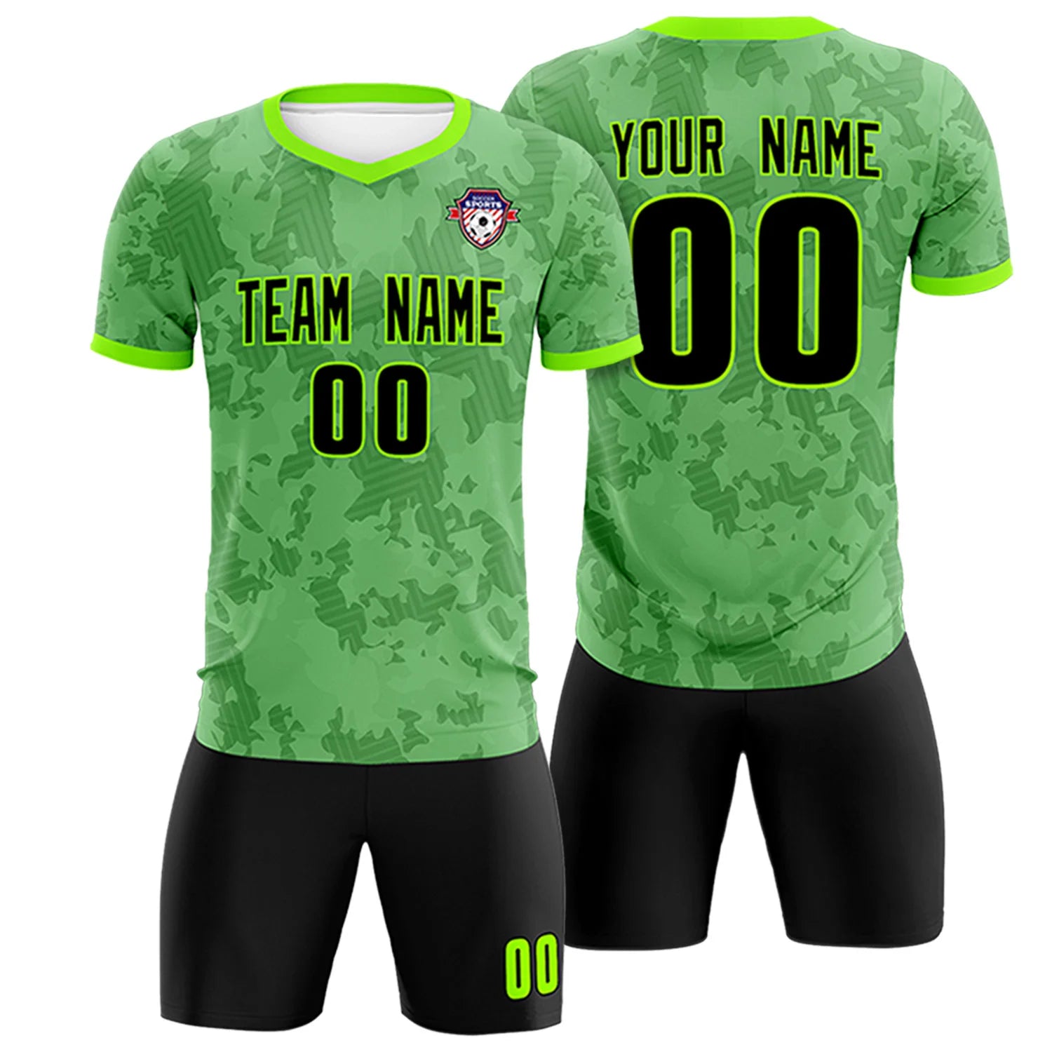 Custom Neon Green-Black Printing Outdoor Breathable Soccer Sets Jersey