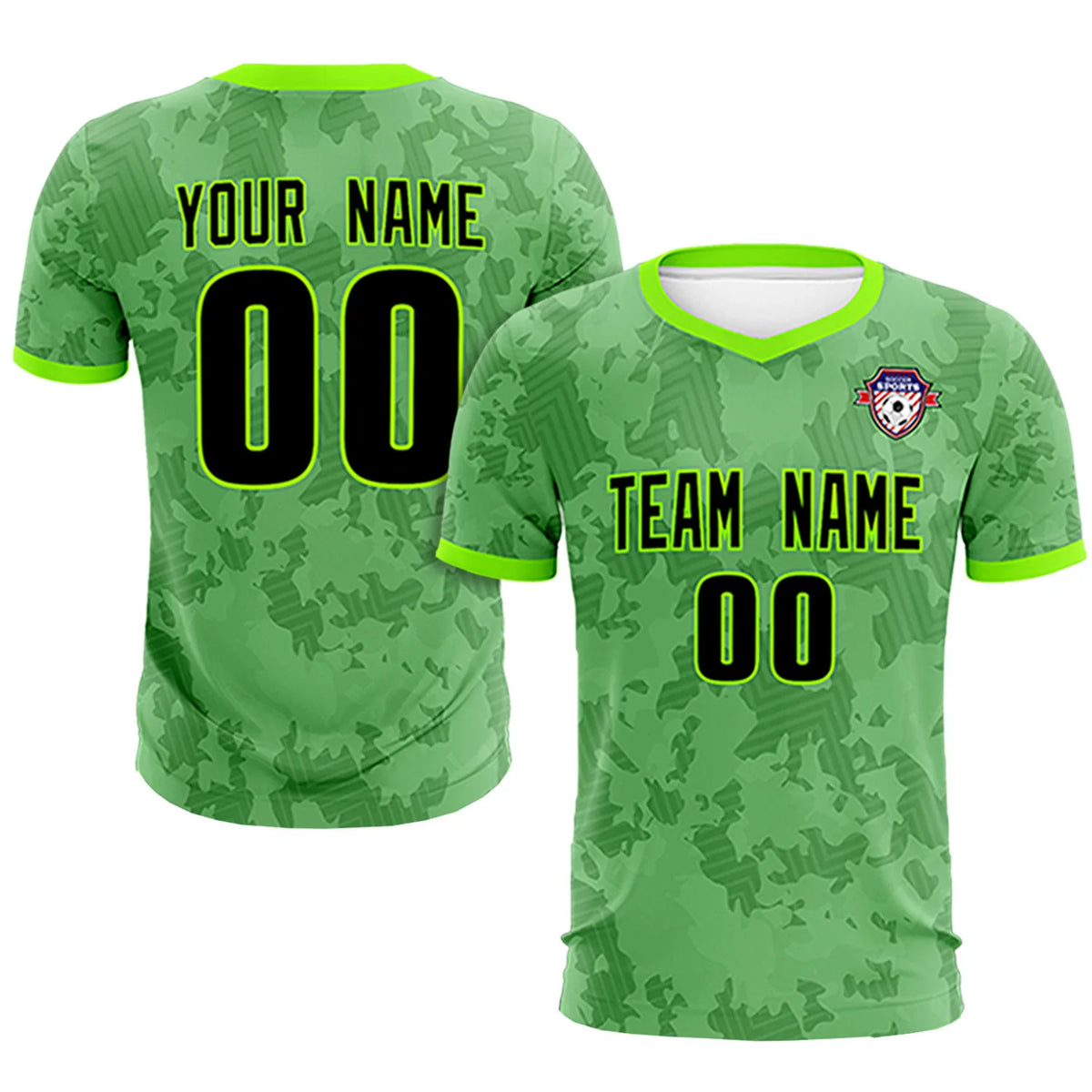 Custom Neon Green-Black Printing Outdoor Breathable Soccer Sets Jersey