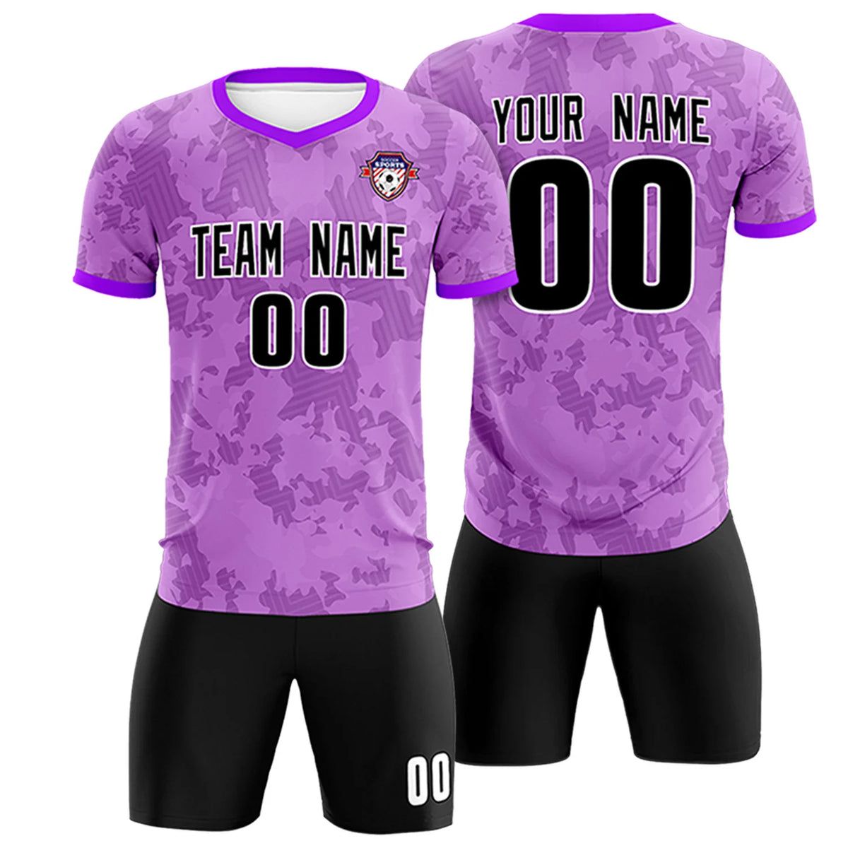 Custom Light Purple-Black Printing Outdoor Breathable Soccer Sets Jersey