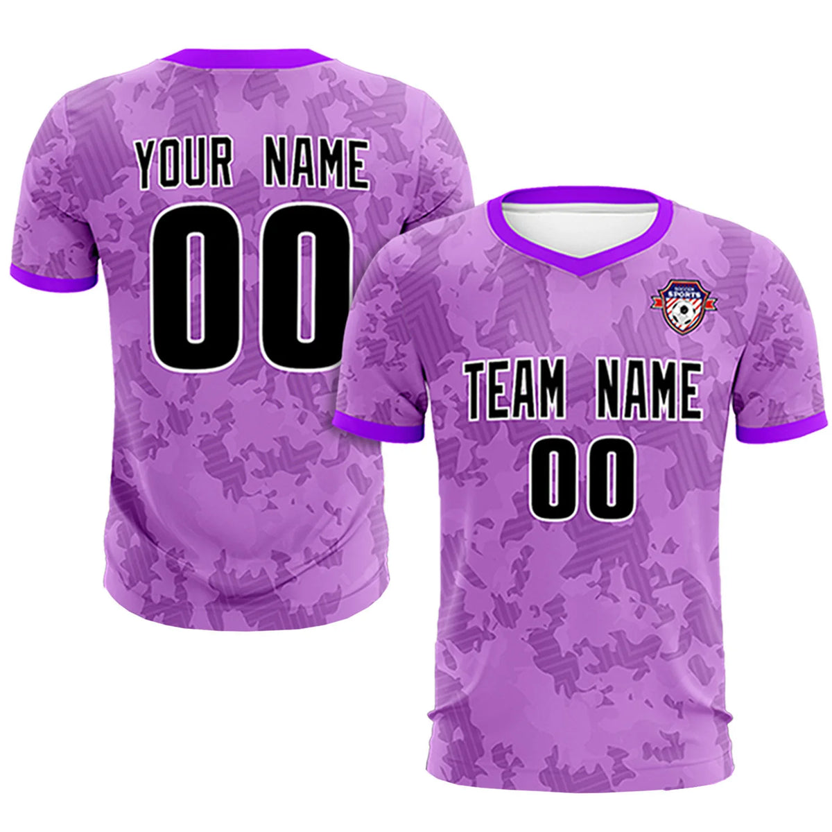 Custom Light Purple-Black Printing Outdoor Breathable Soccer Sets Jersey