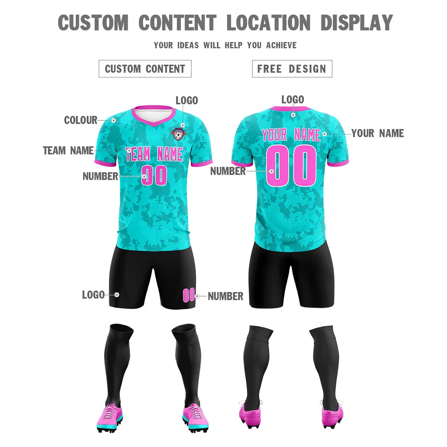 Custom Blue-Black Printing Outdoor Breathable Soccer Sets Jersey