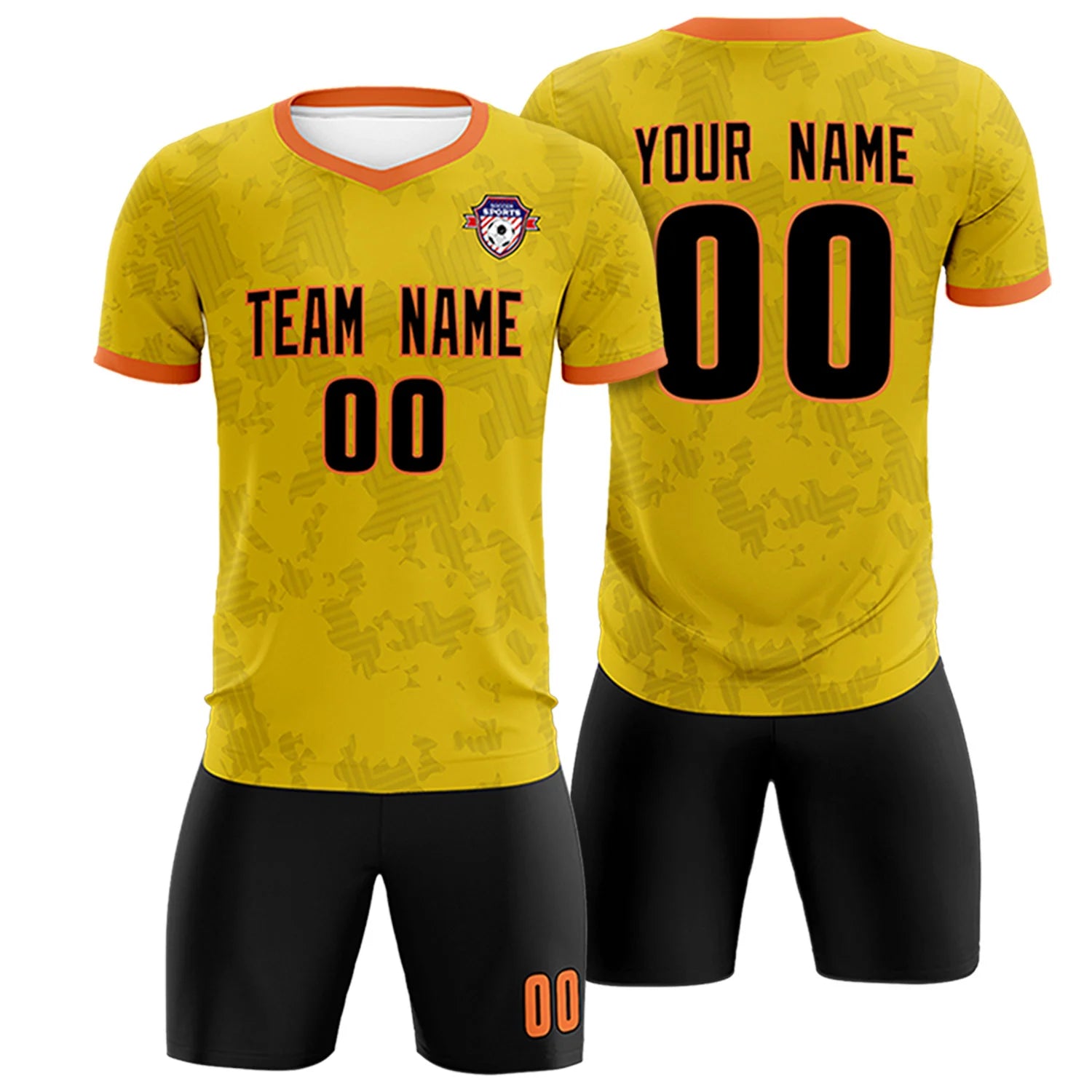 Custom Yellow-Black Printing Outdoor Breathable Soccer Sets Jersey