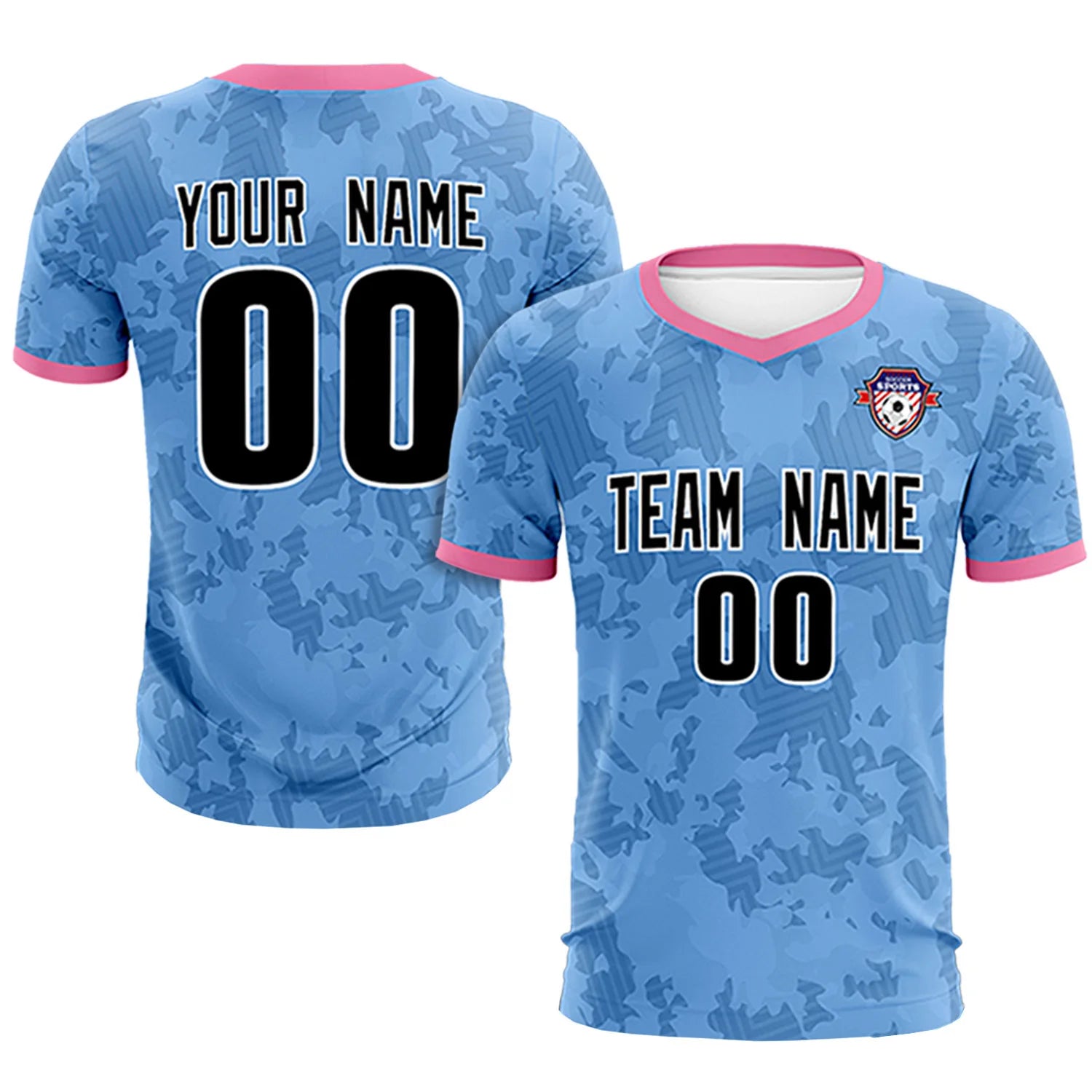 Custom Light Blue-Black Printing Outdoor Breathable Soccer Sets Jersey