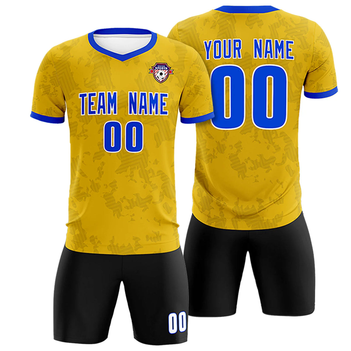 Custom Yellow-Black Printing Outdoor Breathable Soccer Sets Jersey