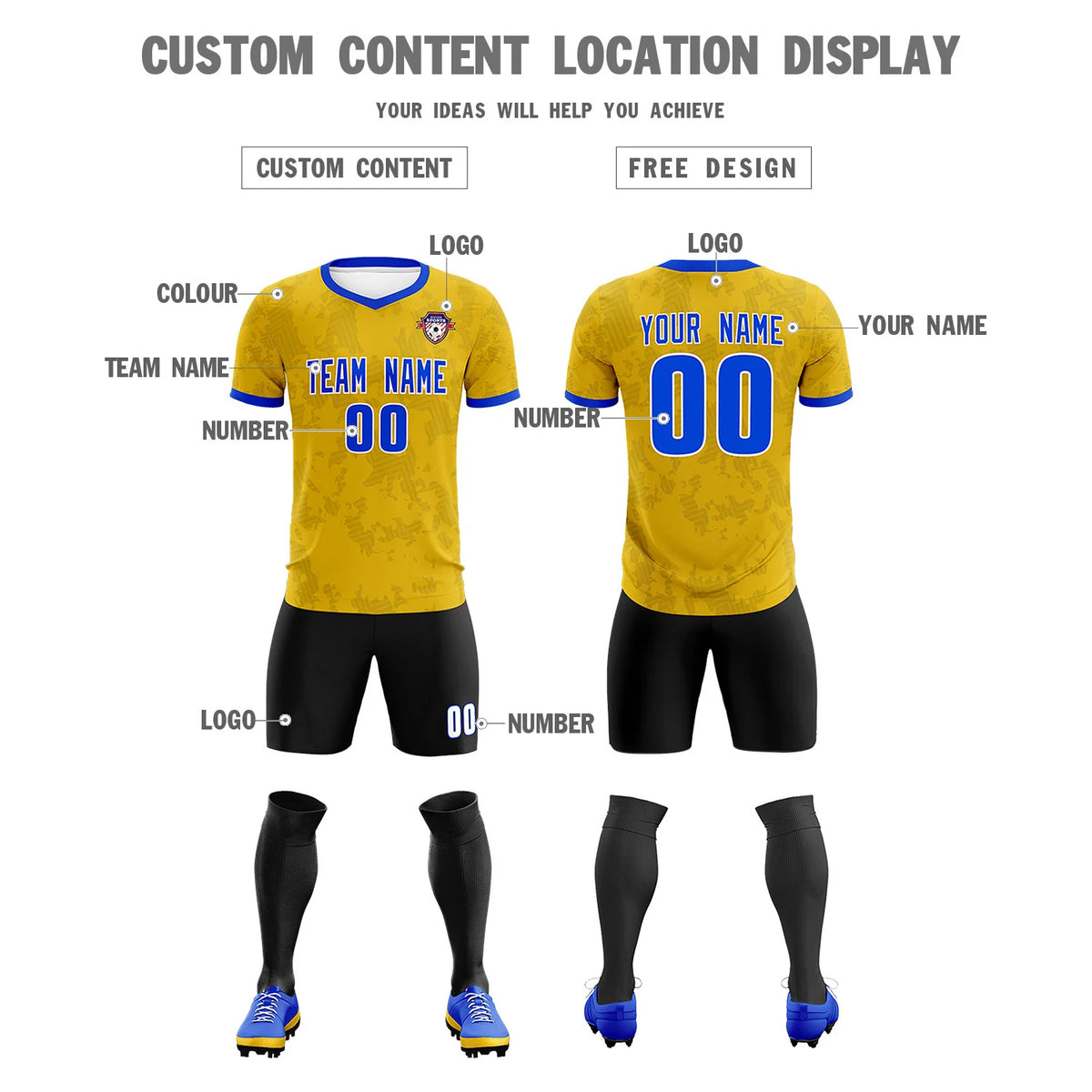 Custom Yellow-Black Printing Outdoor Breathable Soccer Sets Jersey