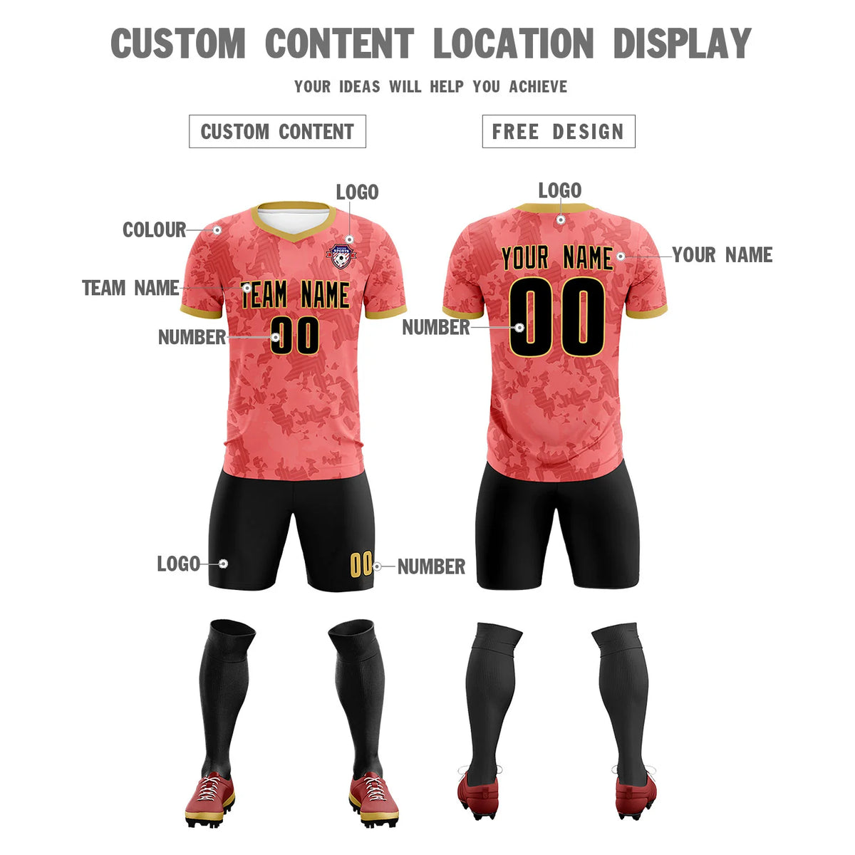 Custom Red-Black Printing Outdoor Breathable Soccer Sets Jersey