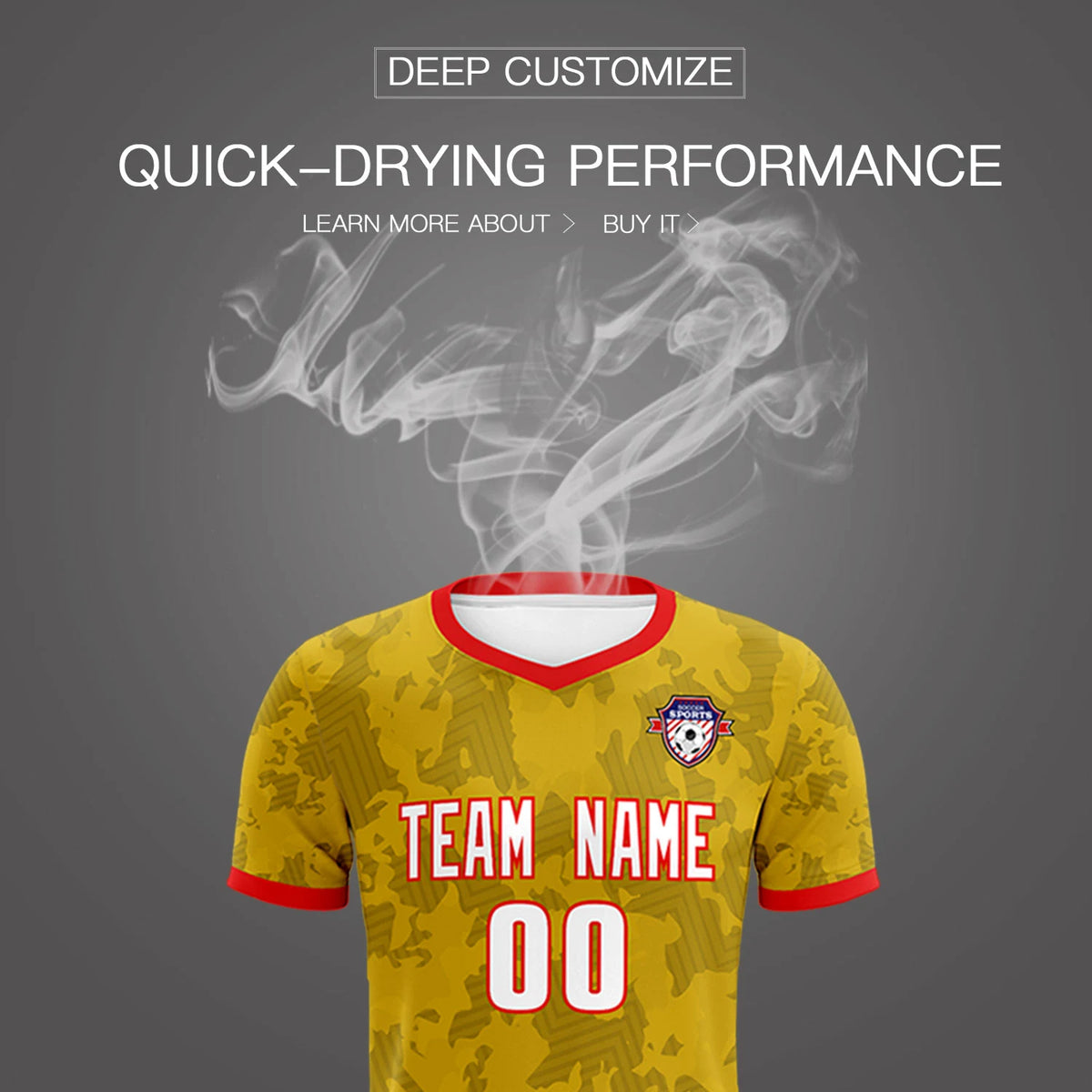 Custom Old Gold-Black Printing Outdoor Breathable Soccer Sets Jersey