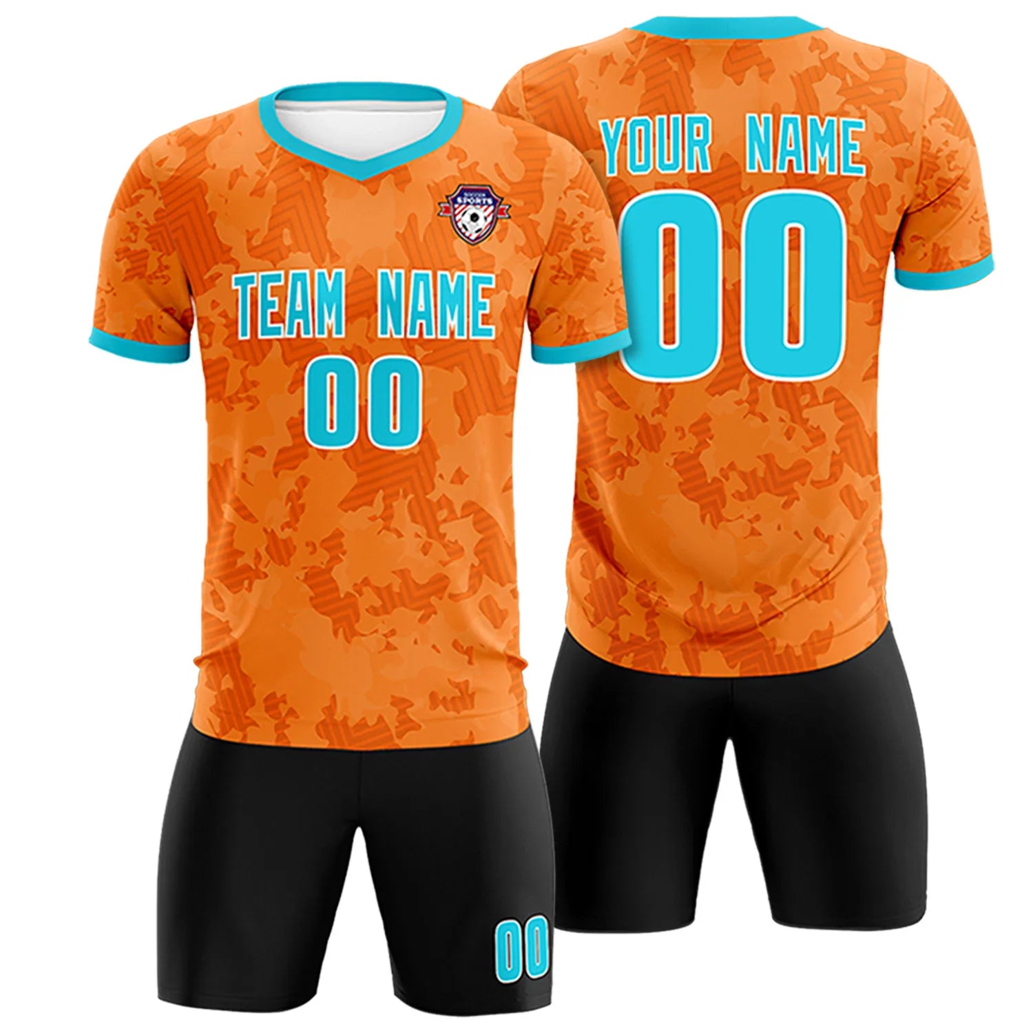 Custom Orange-Black Printing Outdoor Breathable Soccer Sets Jersey