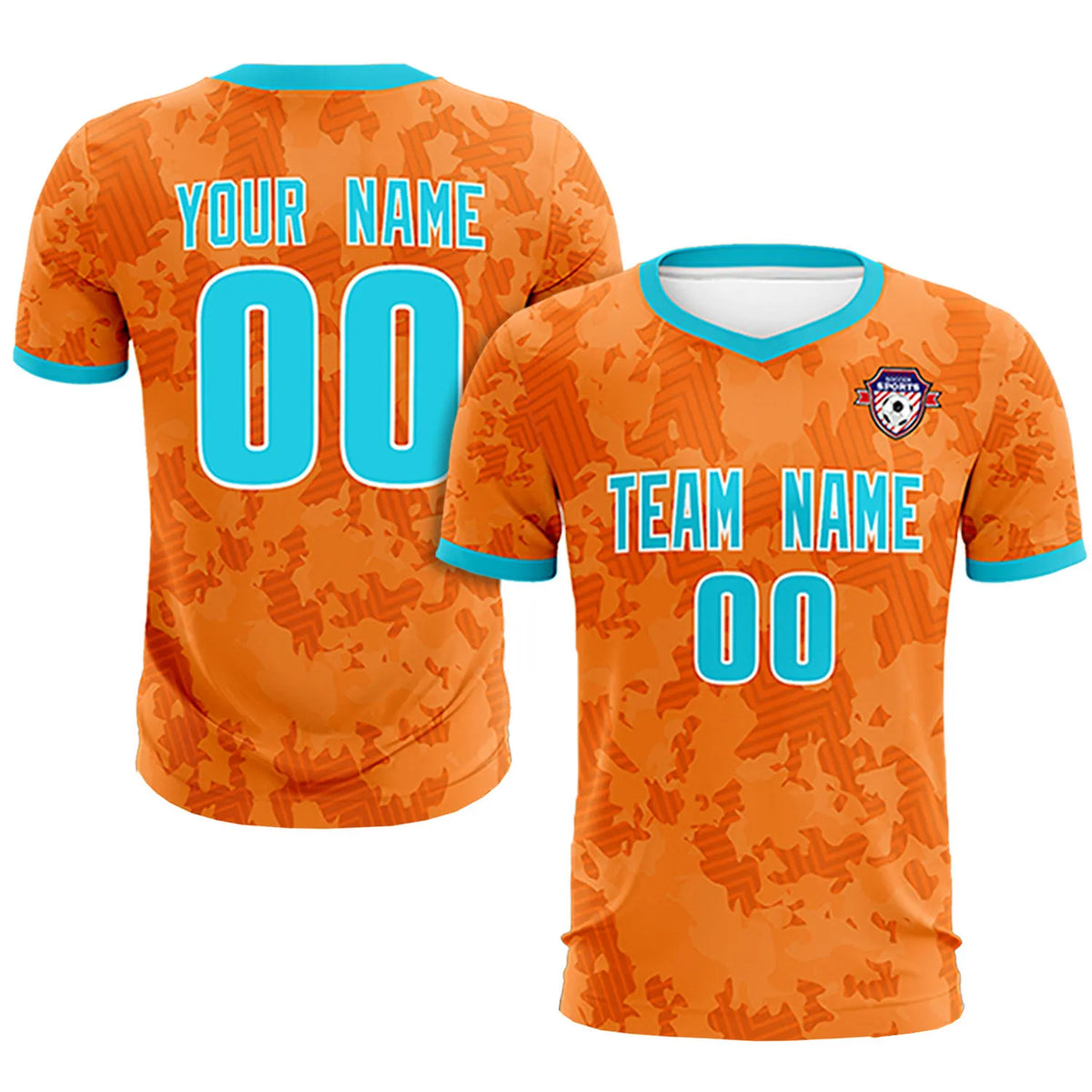Custom Orange-Black Printing Outdoor Breathable Soccer Sets Jersey