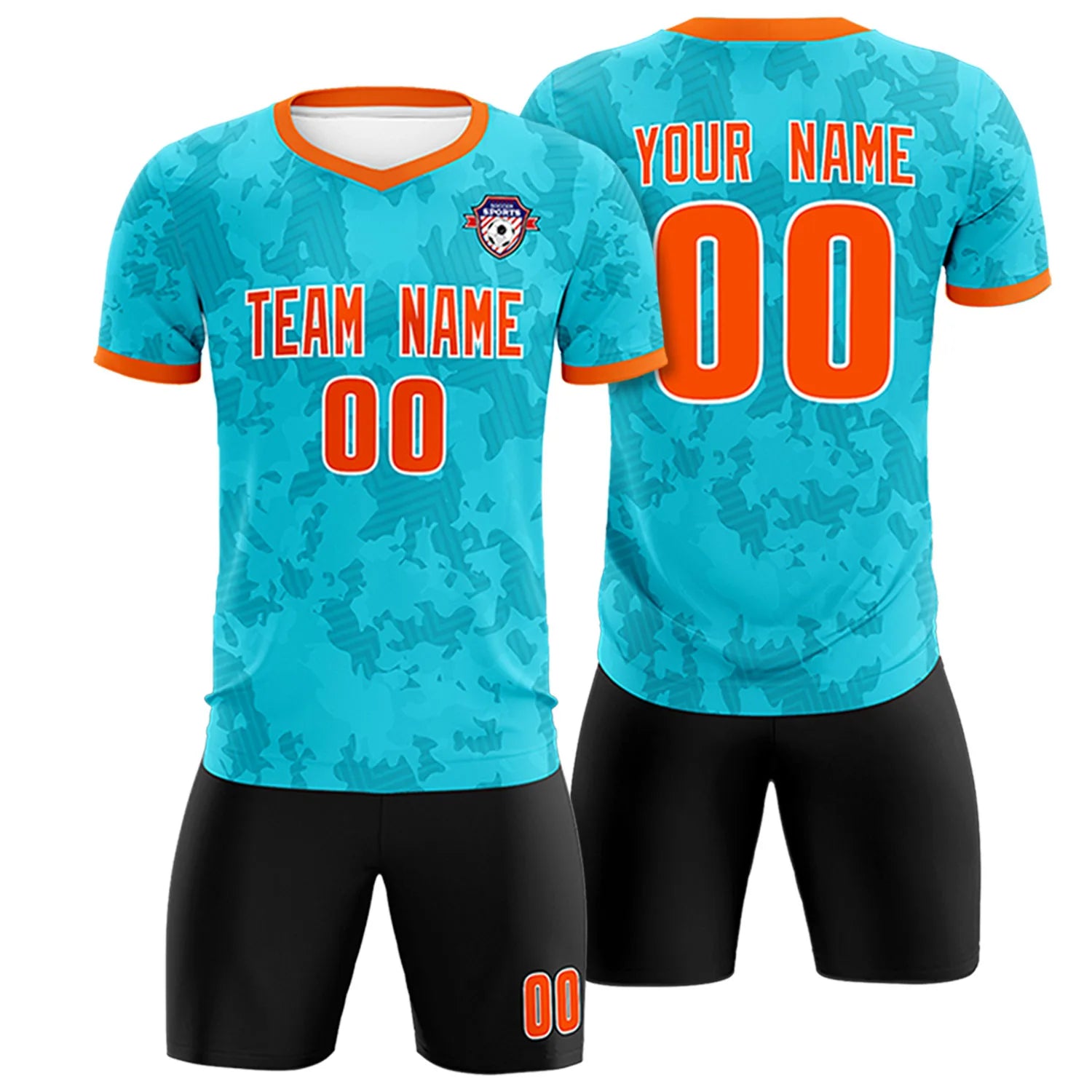 Custom Blue-Black Printing Outdoor Breathable Soccer Sets Jersey