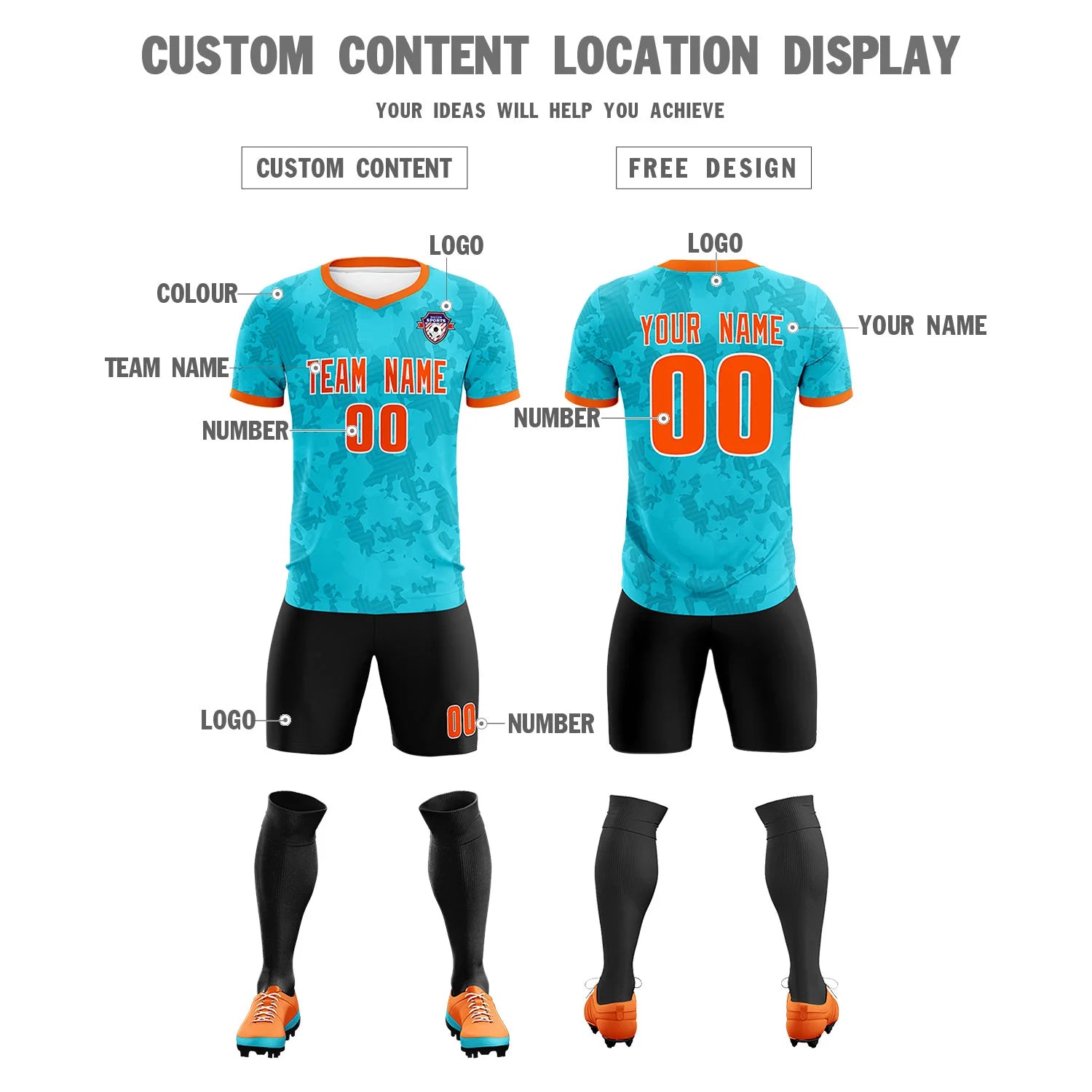 Custom Blue-Black Printing Outdoor Breathable Soccer Sets Jersey