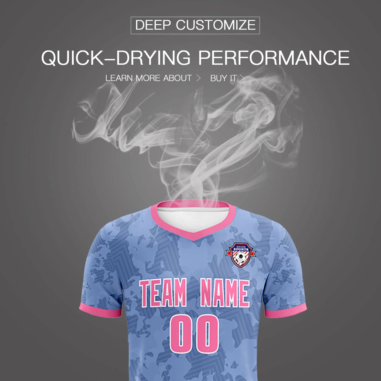 Custom Light Blue-Black Printing Outdoor Breathable Soccer Sets Jersey