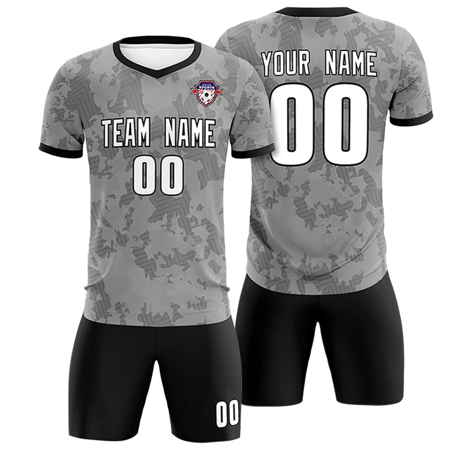 Custom Gray-Black Printing Outdoor Breathable Soccer Sets Jersey