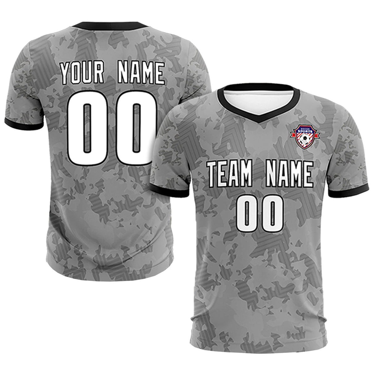 Custom Gray-Black Printing Outdoor Breathable Soccer Sets Jersey