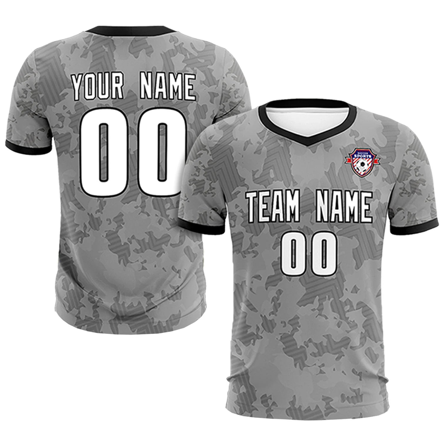 Custom Gray-Black Printing Outdoor Breathable Soccer Sets Jersey