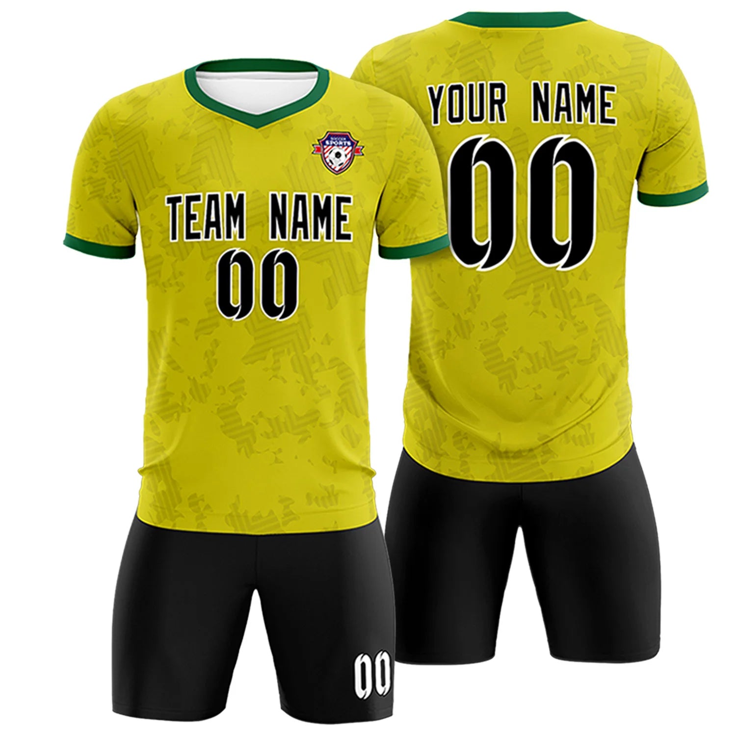 Custom Lemon Yellow-Black Printing Outdoor Breathable Soccer Sets Jersey