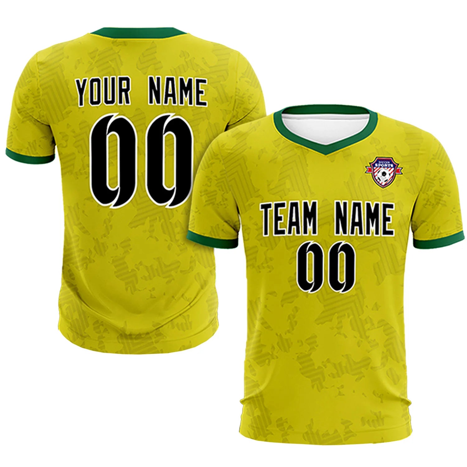 Custom Lemon Yellow-Black Printing Outdoor Breathable Soccer Sets Jersey