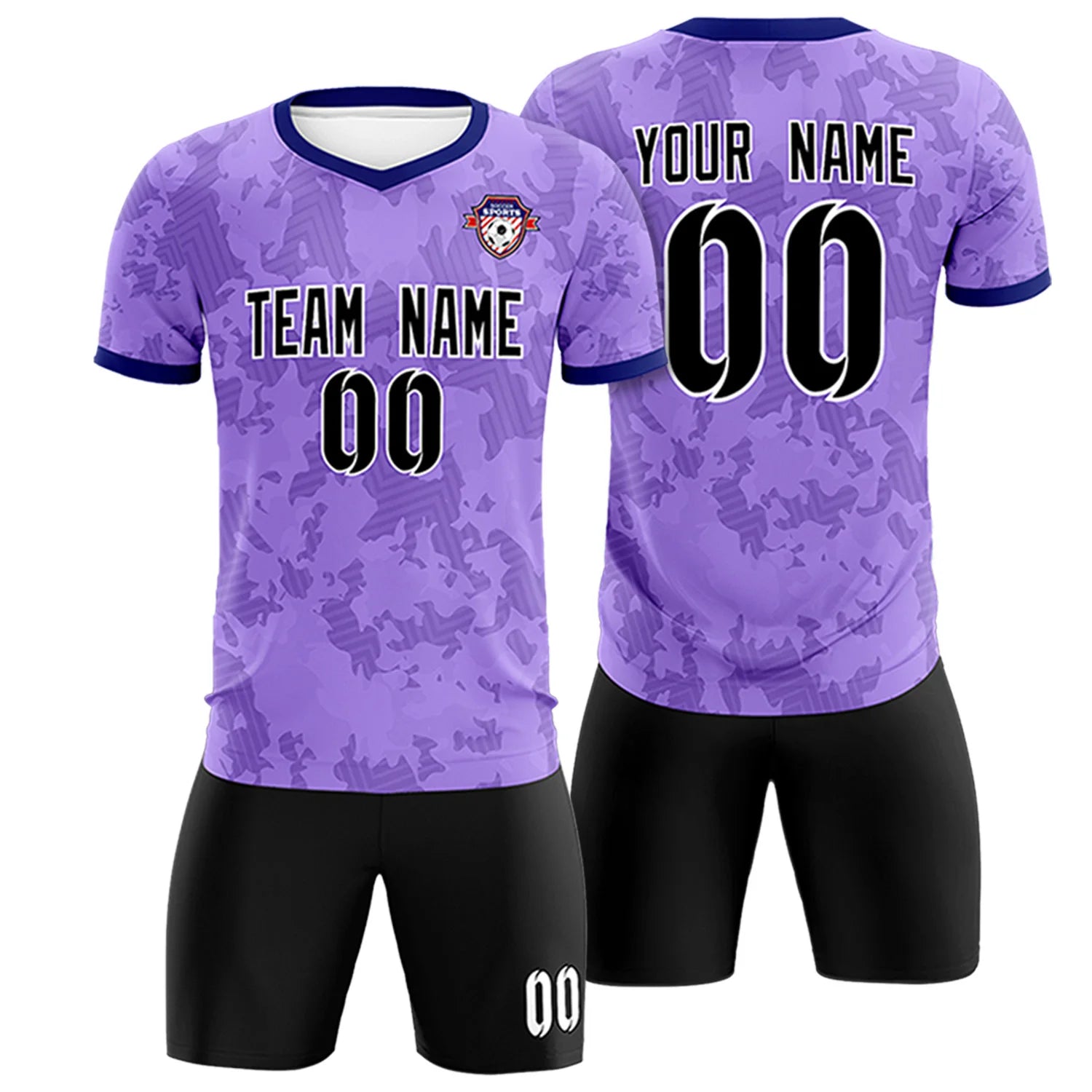 Custom Light Purple-Black Printing Outdoor Breathable Soccer Sets Jersey