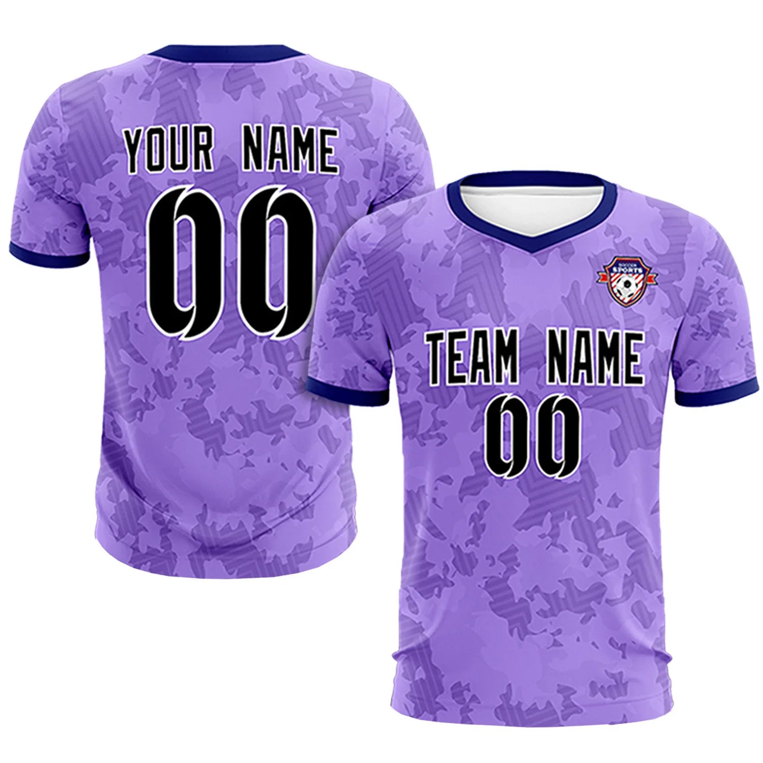 Custom Light Purple-Black Printing Outdoor Breathable Soccer Sets Jersey