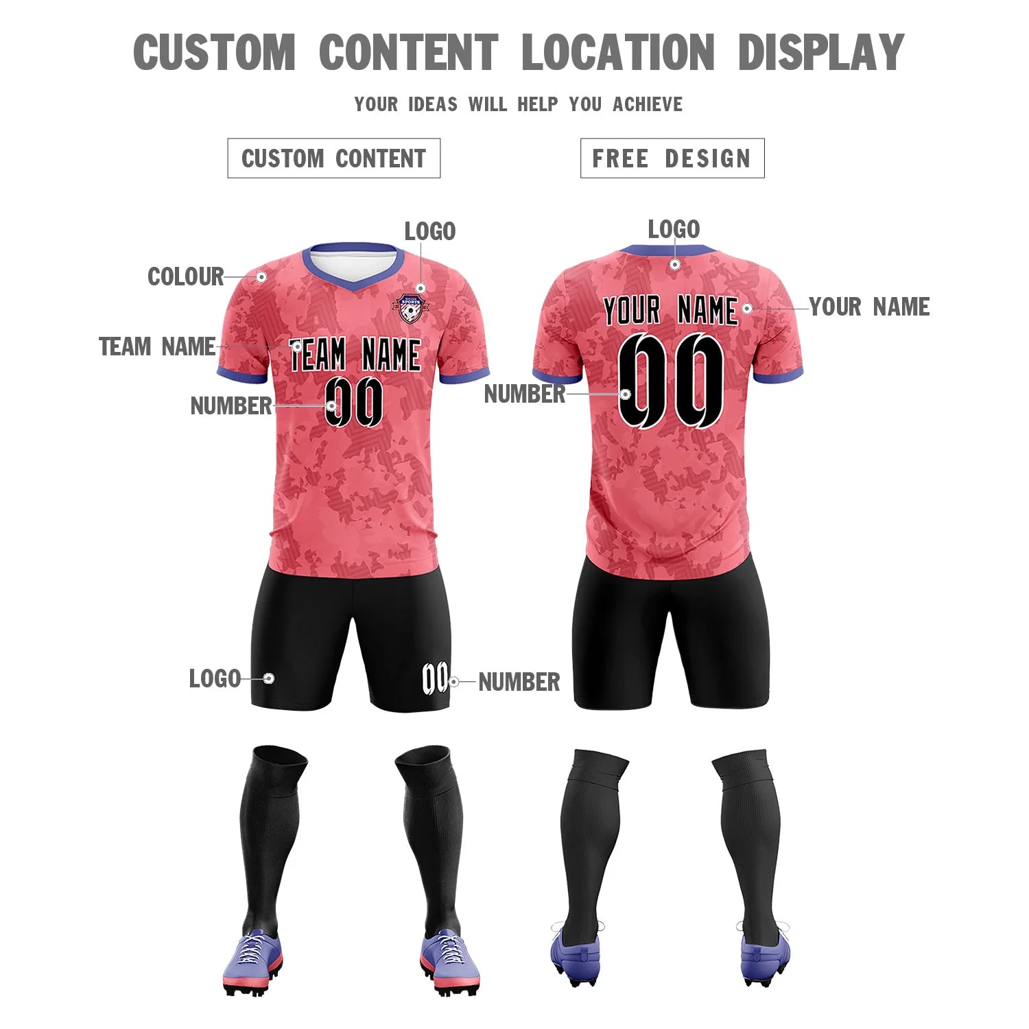 Custom Light Red-Black Printing Outdoor Breathable Soccer Sets Jersey