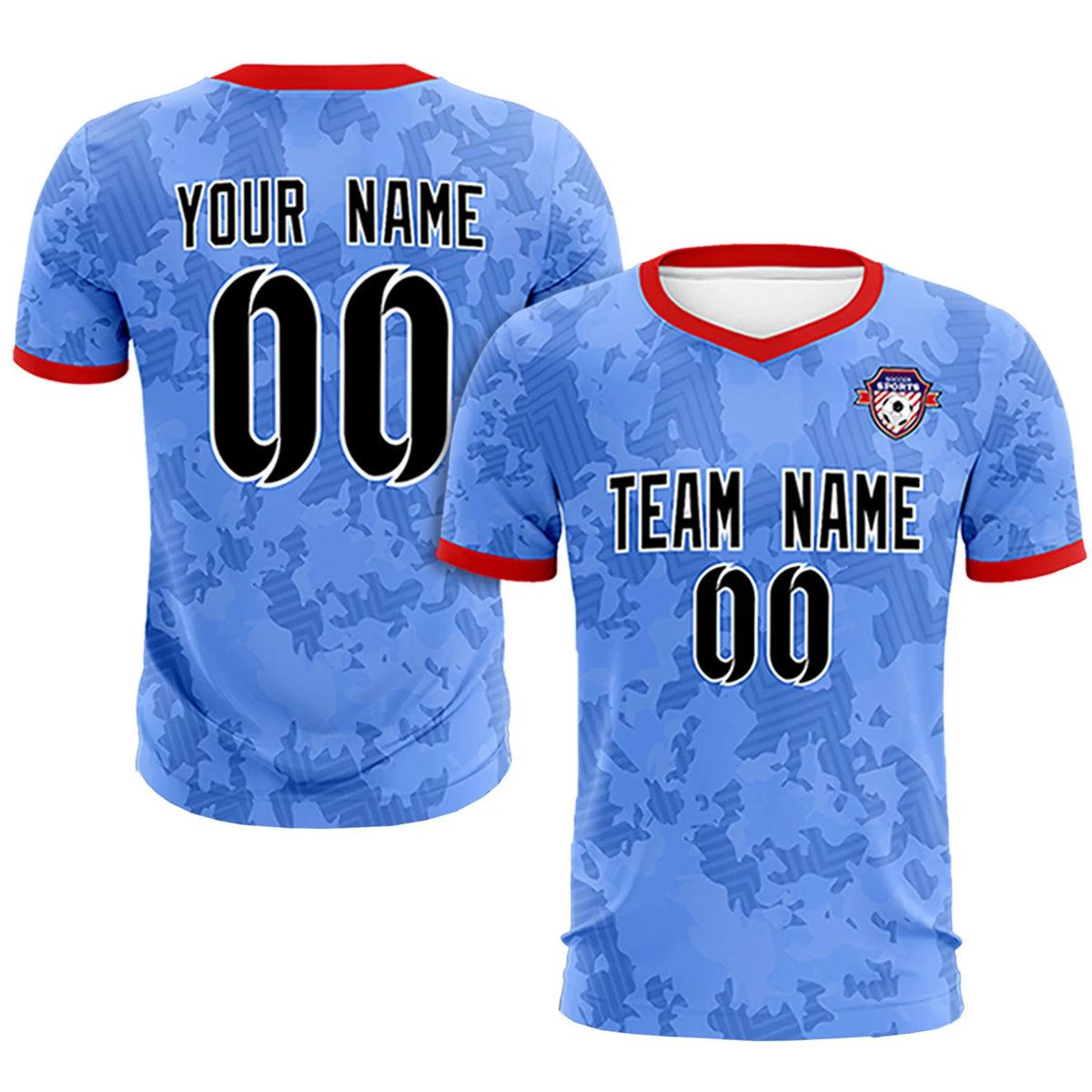 Custom Powder Blue-Black Printing Outdoor Breathable Soccer Sets Jersey