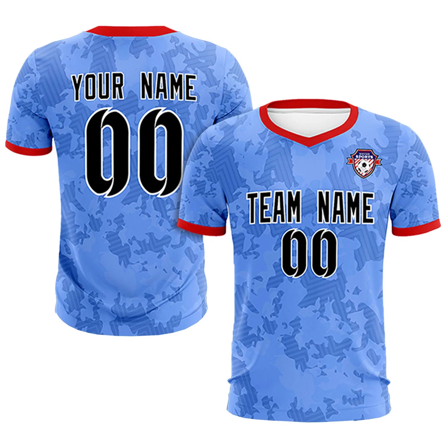Custom Powder Blue-Black Printing Outdoor Breathable Soccer Sets Jersey
