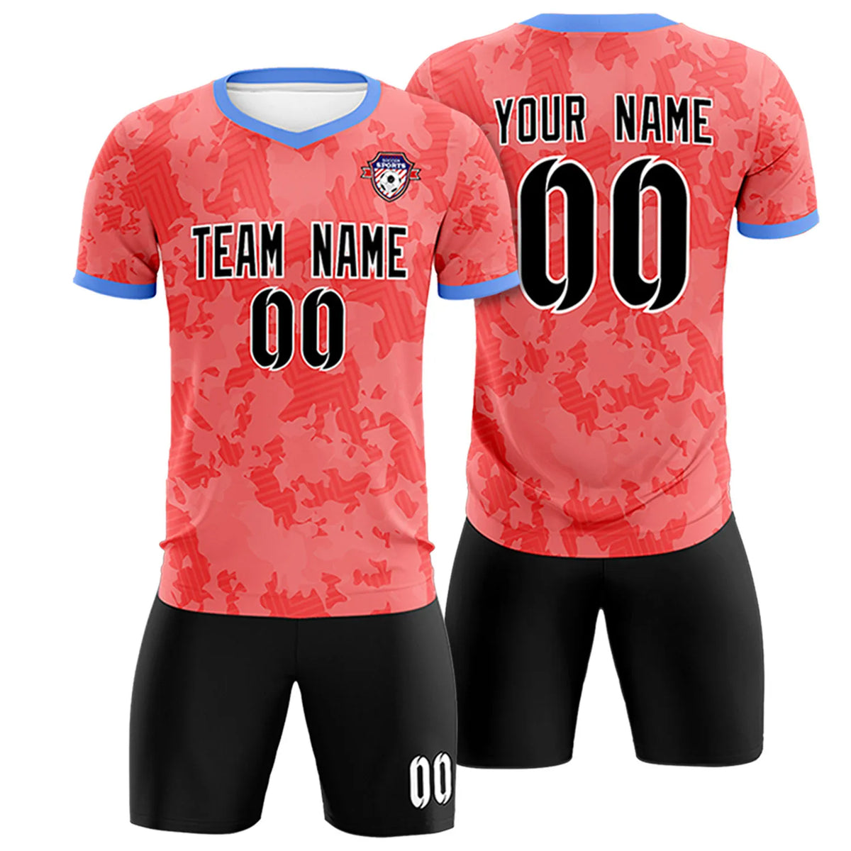 Custom Light Red-Black Printing Outdoor Breathable Soccer Sets Jersey
