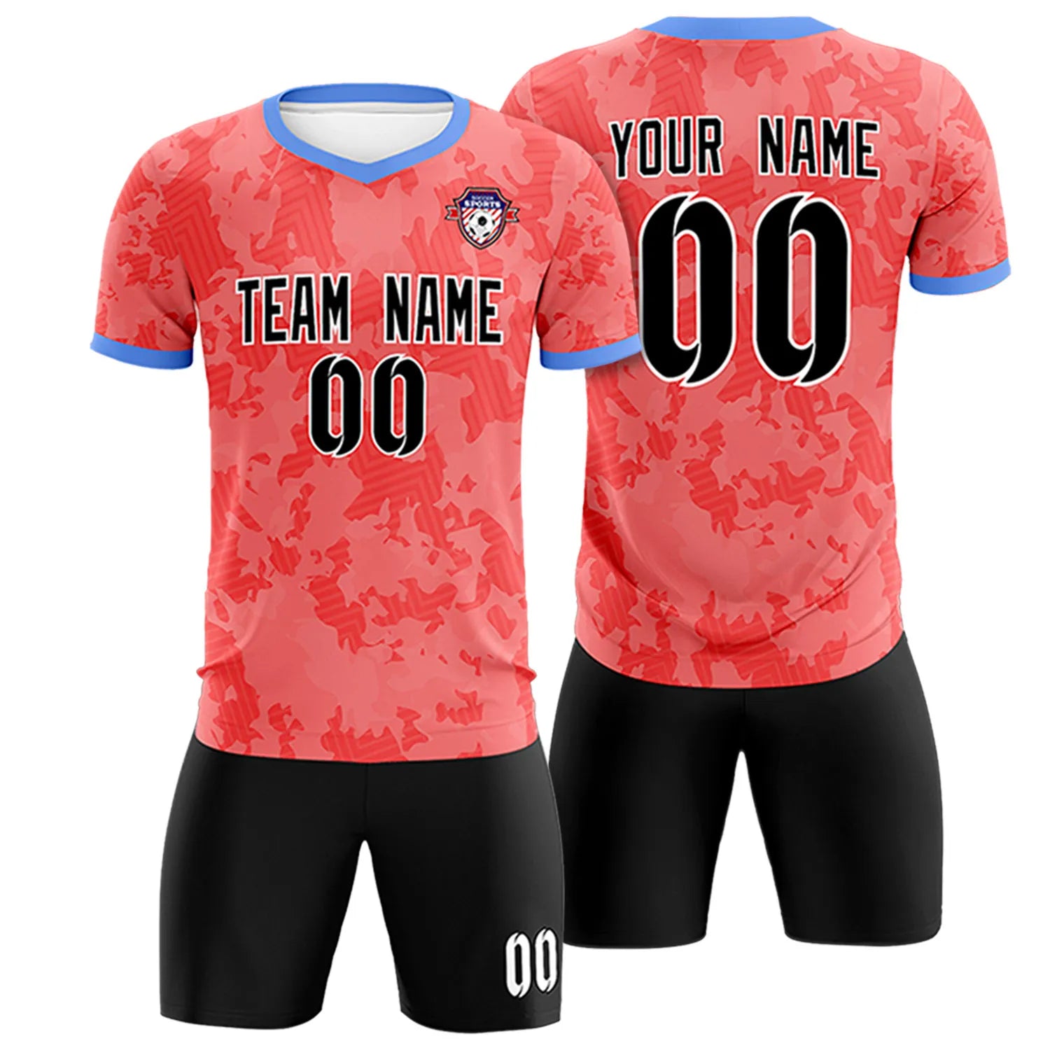 Custom Light Red-Black Printing Outdoor Breathable Soccer Sets Jersey