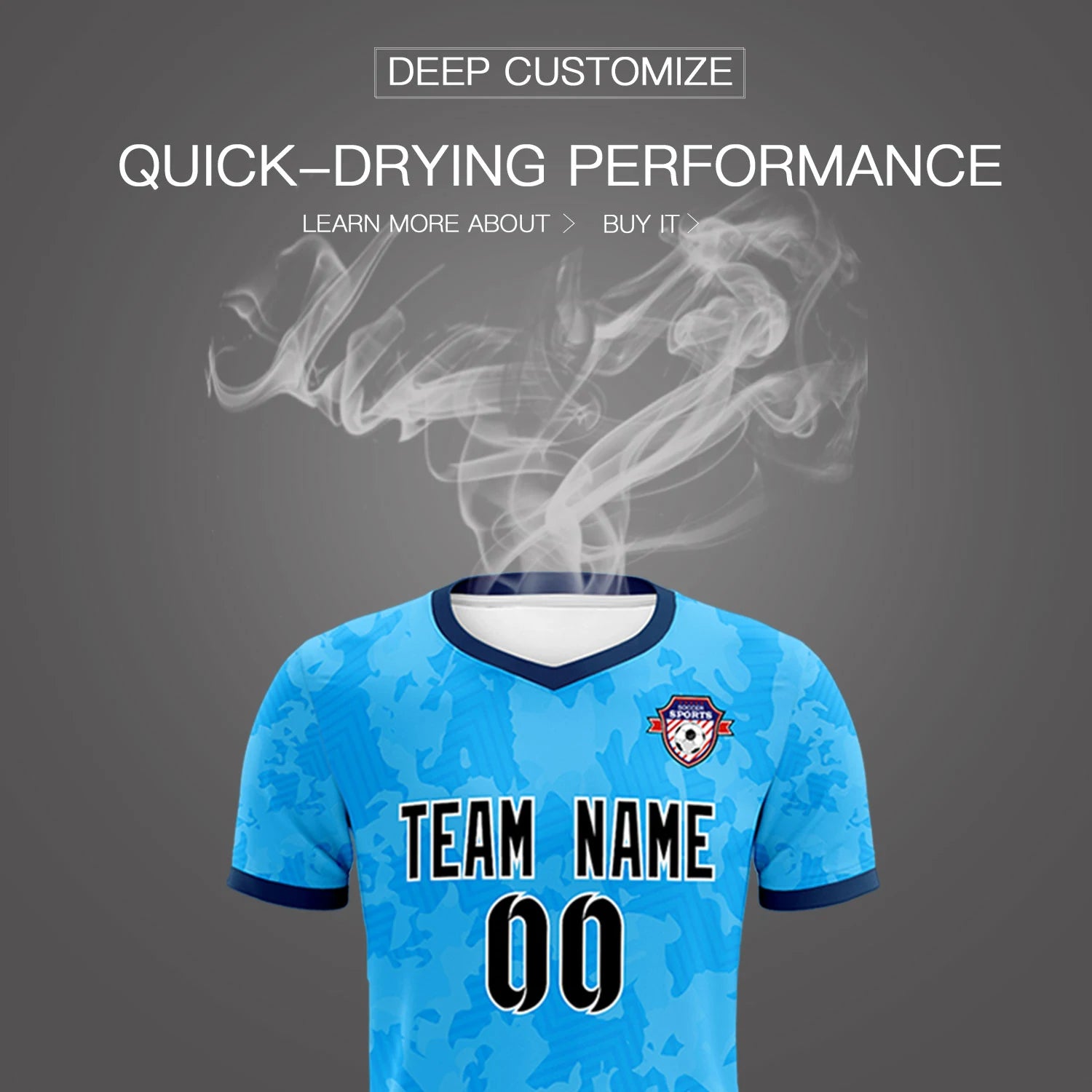 Custom Sky Blue-Black Printing Outdoor Breathable Soccer Sets Jersey