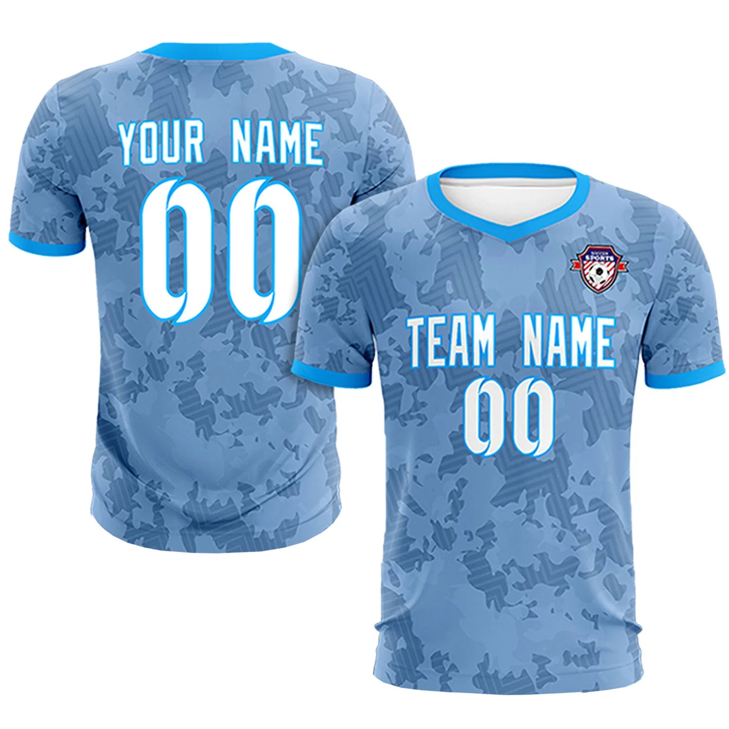 Custom Blue-Black Printing Outdoor Breathable Soccer Sets Jersey