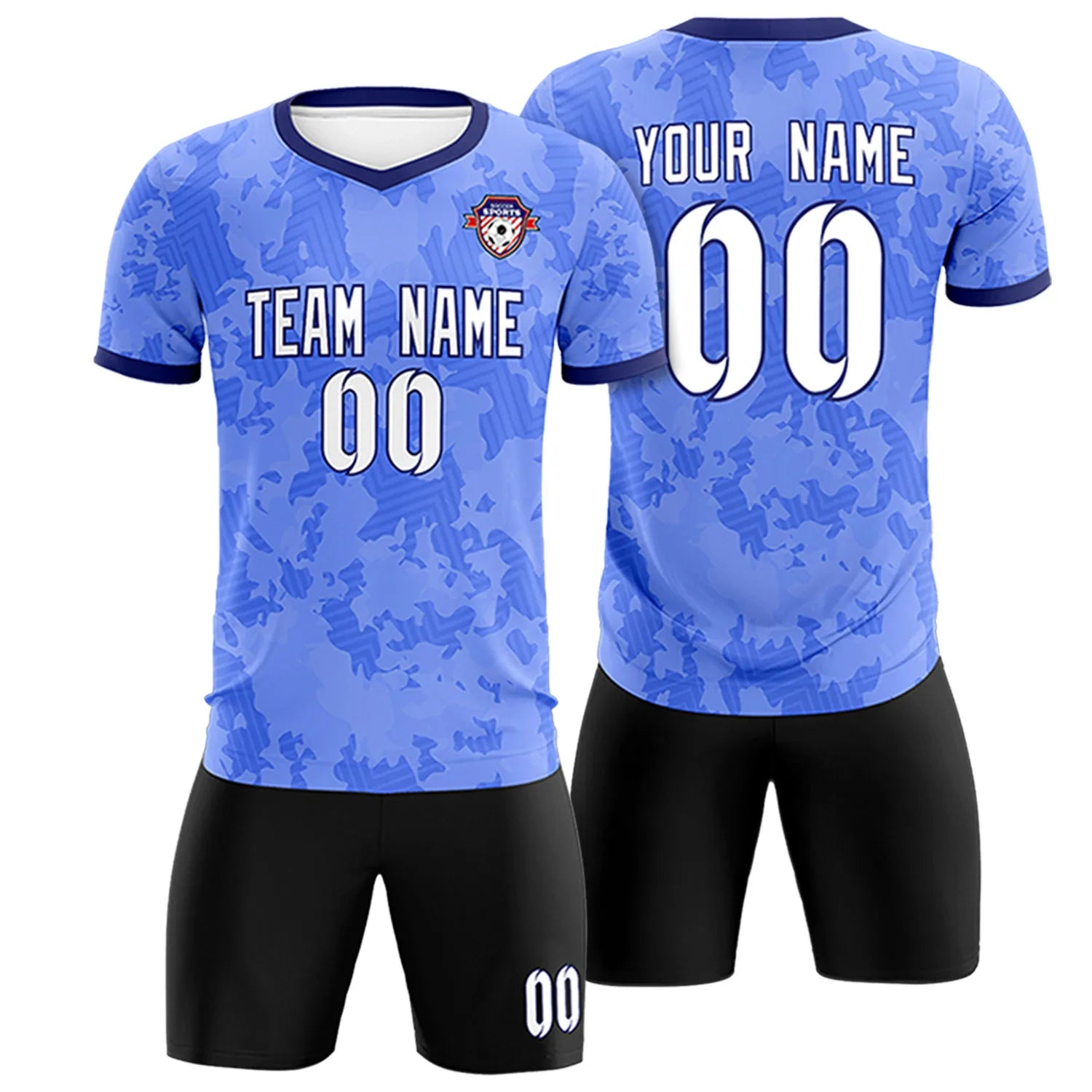 Custom Blue-Black Printing Outdoor Breathable Soccer Sets Jersey