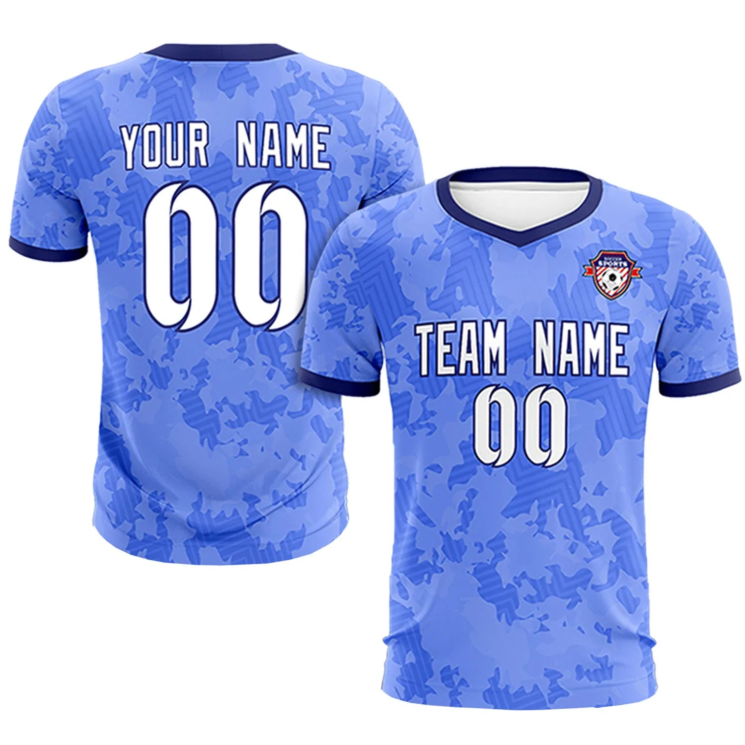 Custom Blue-Black Printing Outdoor Breathable Soccer Sets Jersey