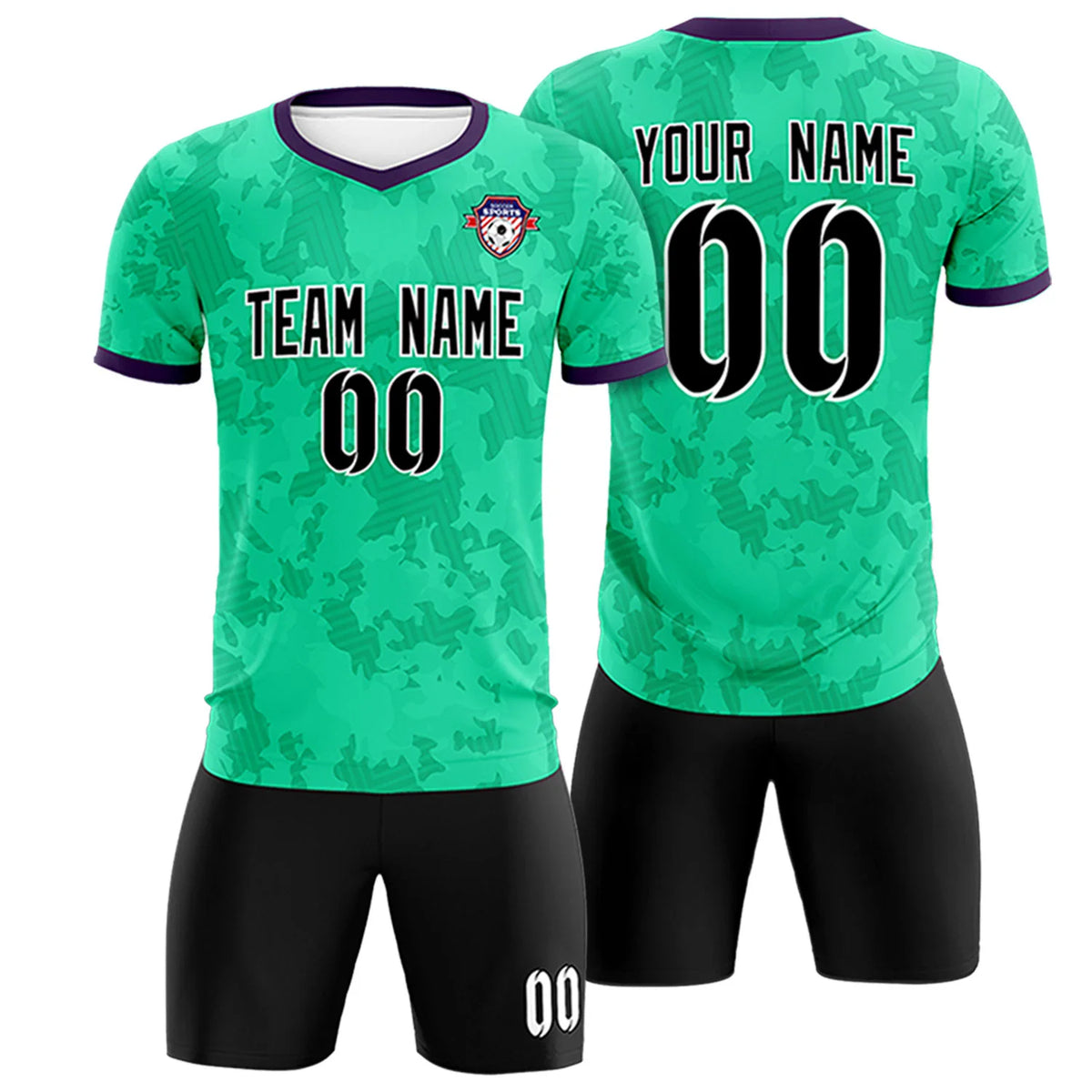 Custom Green-Black Printing Outdoor Breathable Soccer Sets Jersey