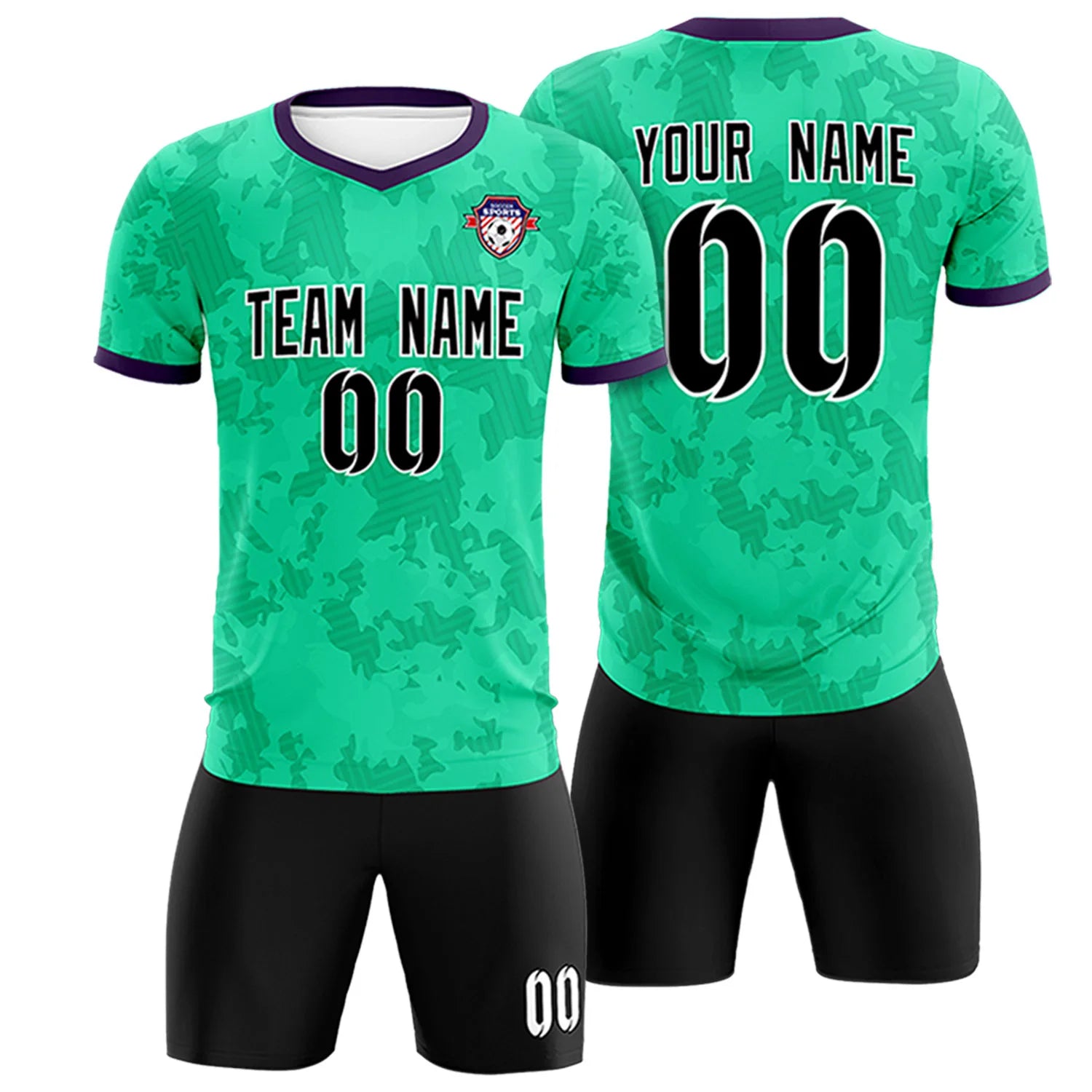 Custom Green-Black Printing Outdoor Breathable Soccer Sets Jersey