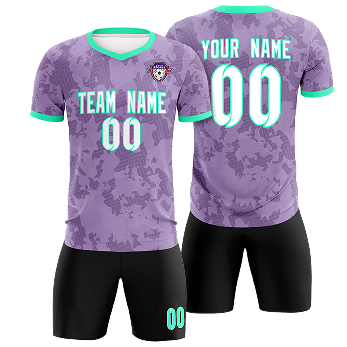 Custom Light Purple-Black Printing Outdoor Breathable Soccer Sets Jersey