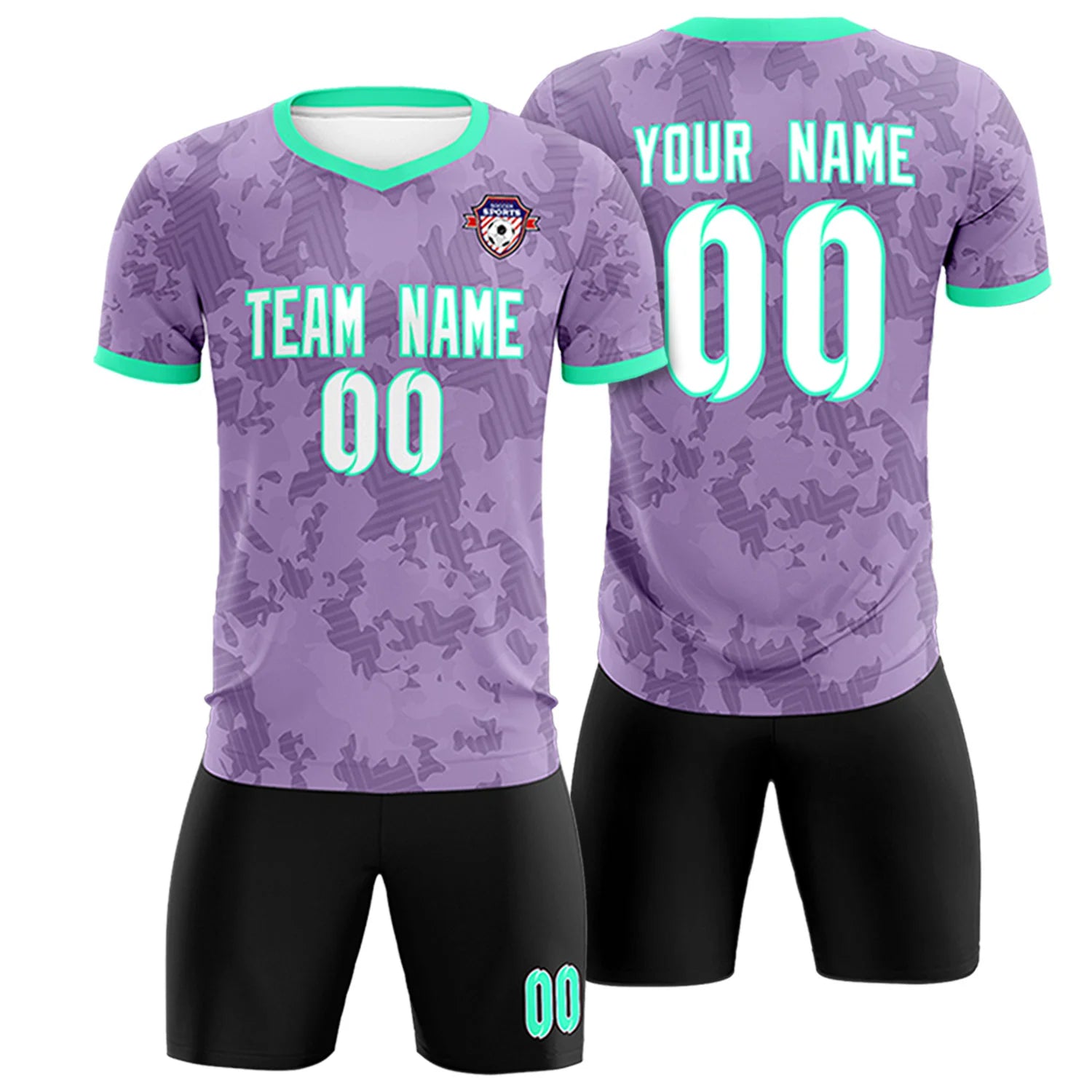 Custom Light Purple-Black Printing Outdoor Breathable Soccer Sets Jersey
