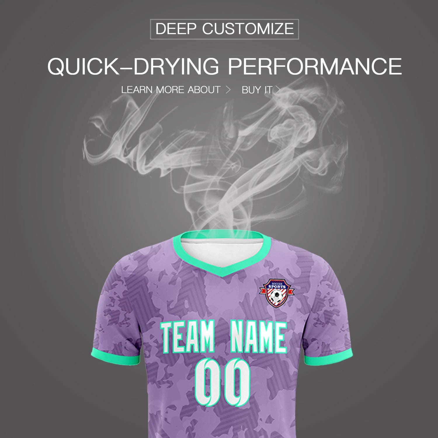 Custom Light Purple-Black Printing Outdoor Breathable Soccer Sets Jersey