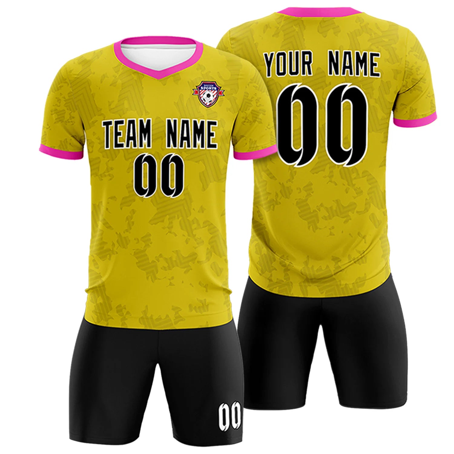 Custom Yellow-Black Printing Outdoor Breathable Soccer Sets Jersey