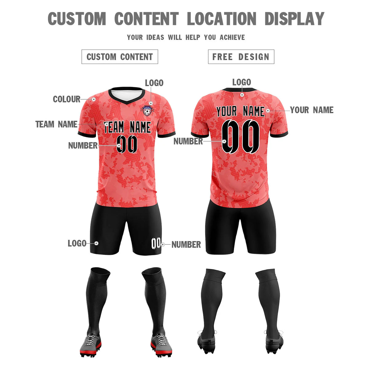 Custom Red-Black Printing Outdoor Breathable Soccer Sets Jersey