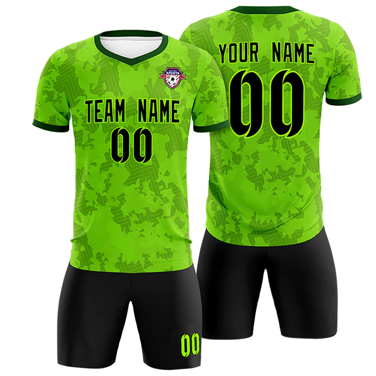 Custom Green-Black Printing Outdoor Breathable Soccer Sets Jersey